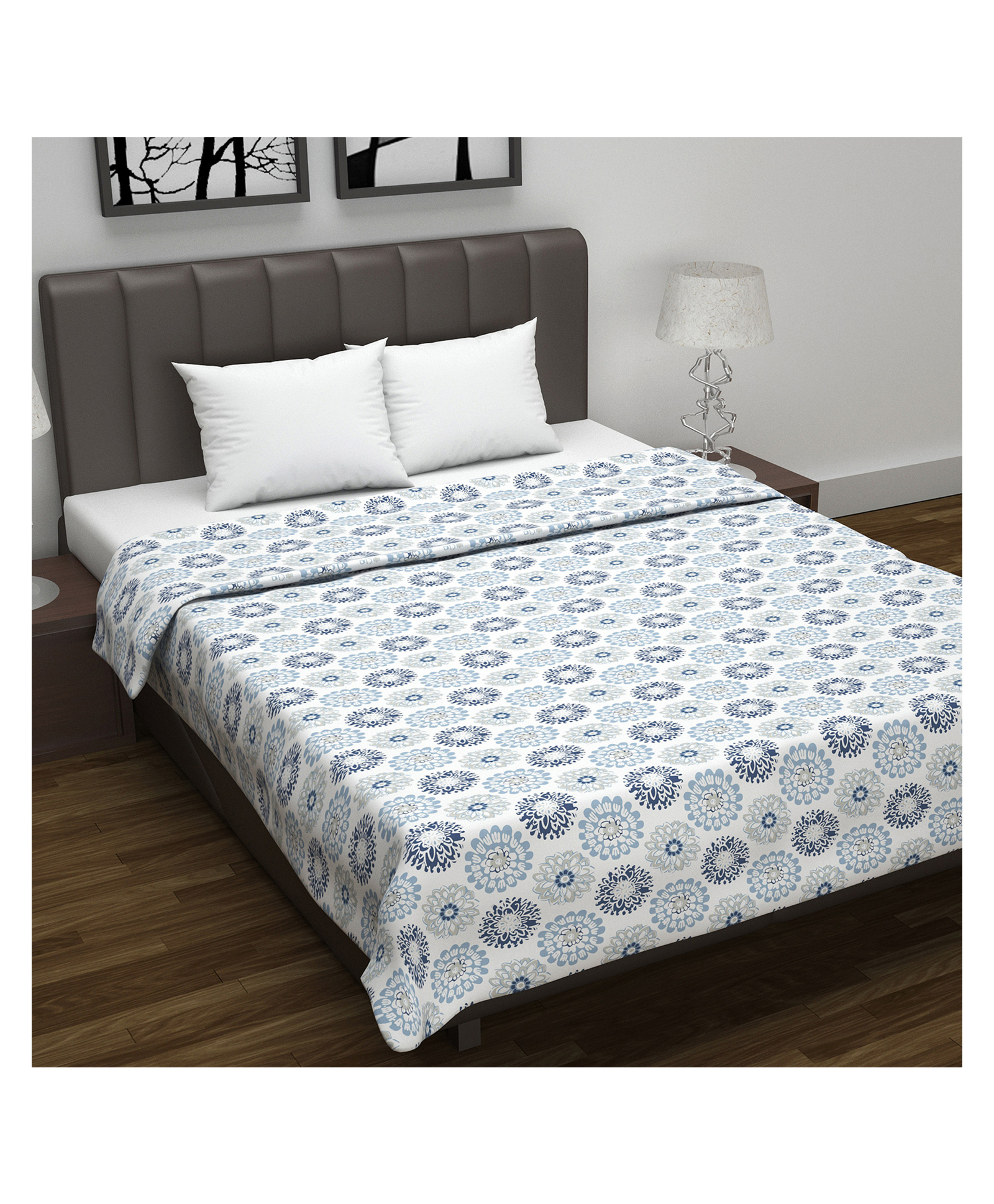 Divine Casa 100% Cotton Double Bed All Season Reversible AC Dohar Floral Print - Dutch Blue-picture-23