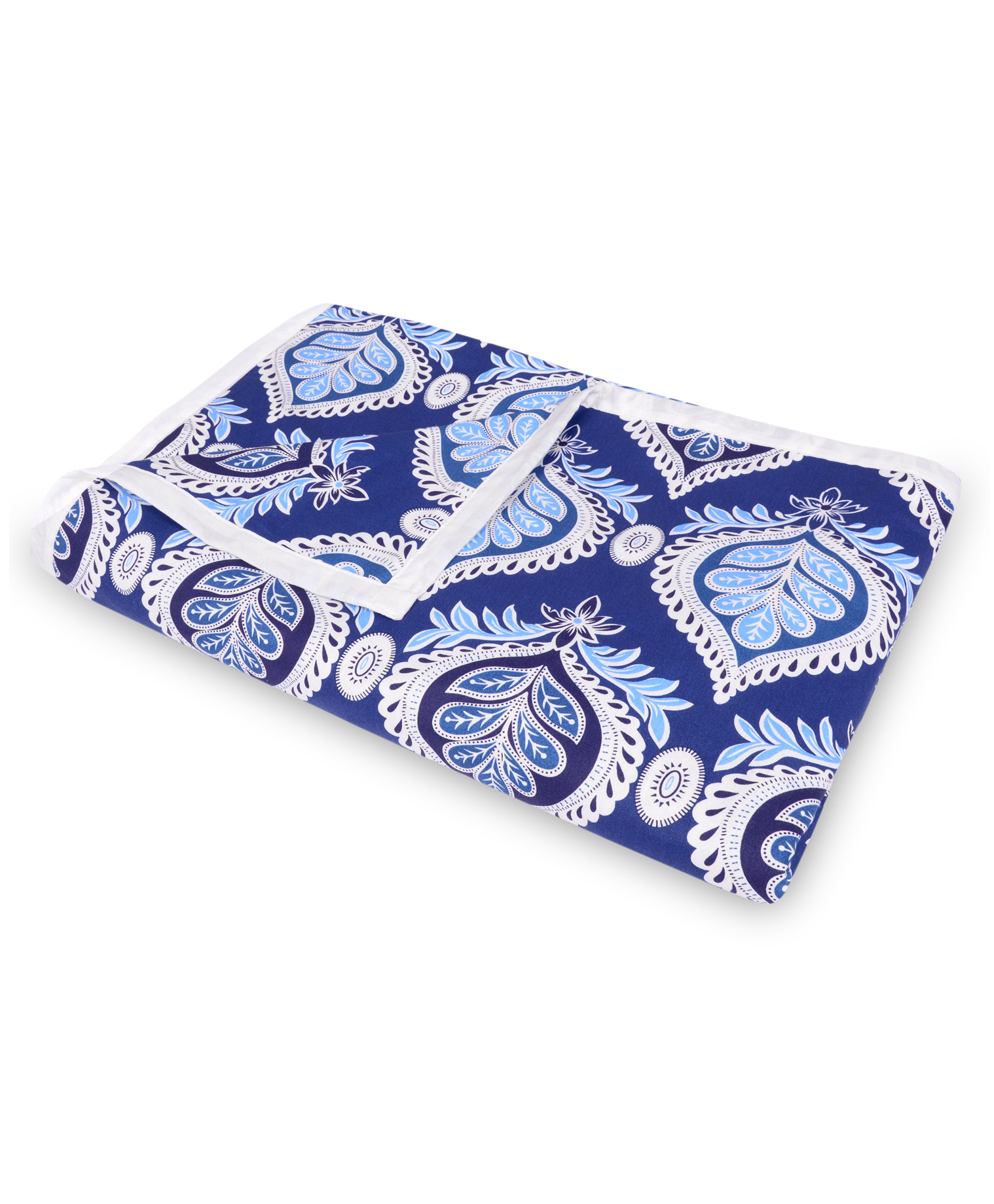 Divine Casa 100% Cotton Single Bed All Season Reversible AC Dohar Paisley Print - Classic Blue-image-16