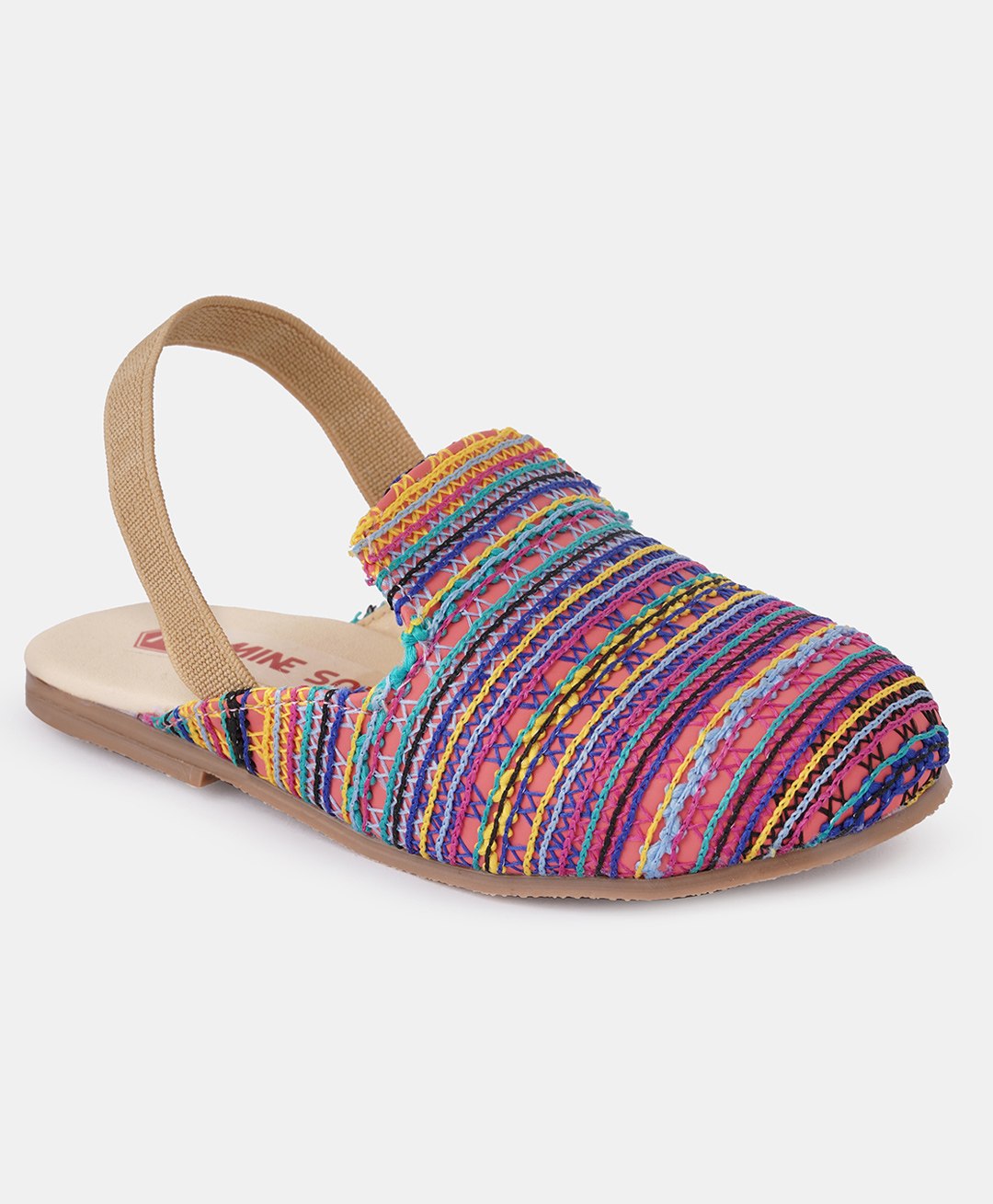 Mine Sole Ethnic Thread Work Detailed Slip On Sandals - Multi Colour