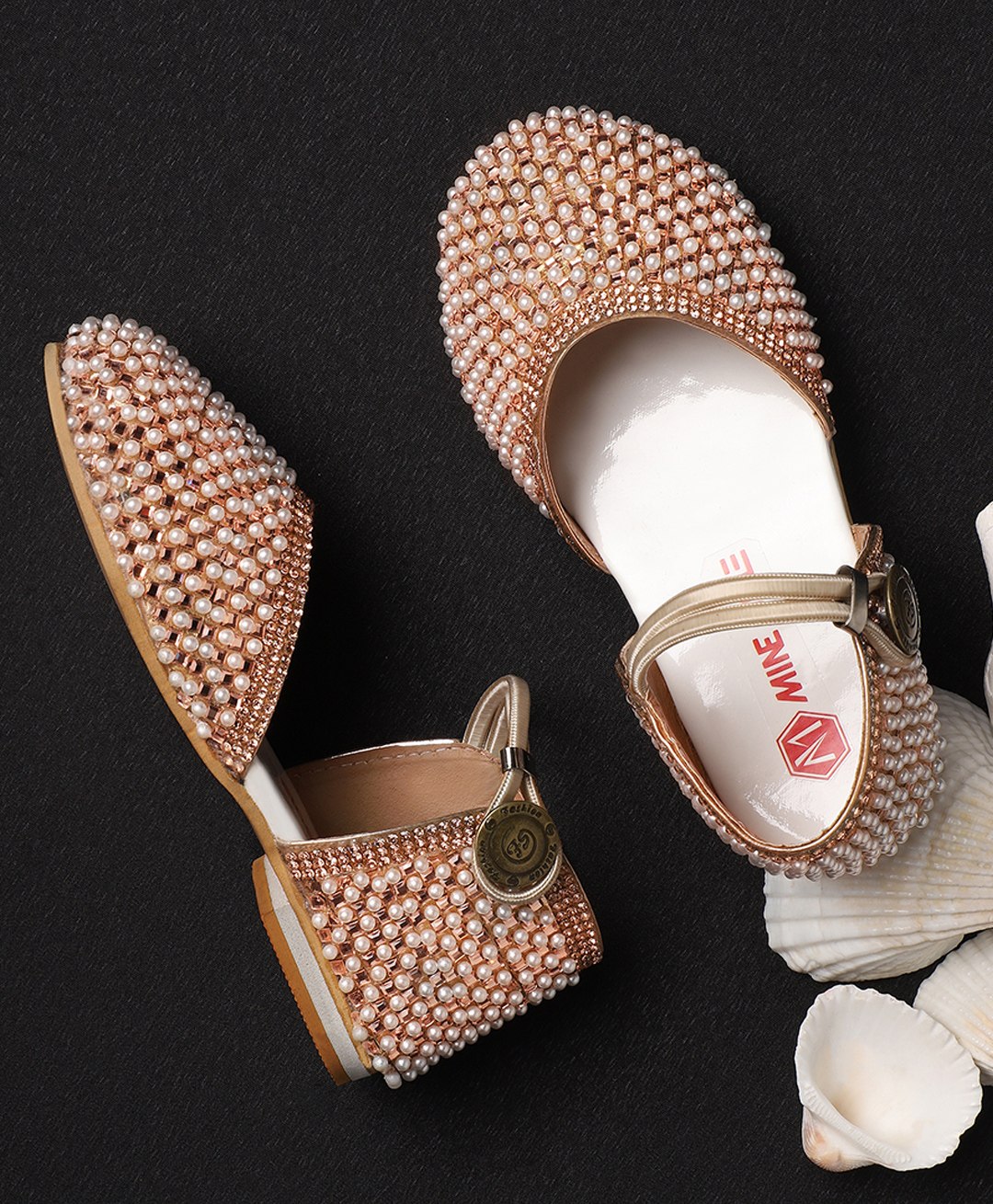 Mine Sole Stones & Pearls Embellished Shimmer Bellies - Rose Golden-image-26