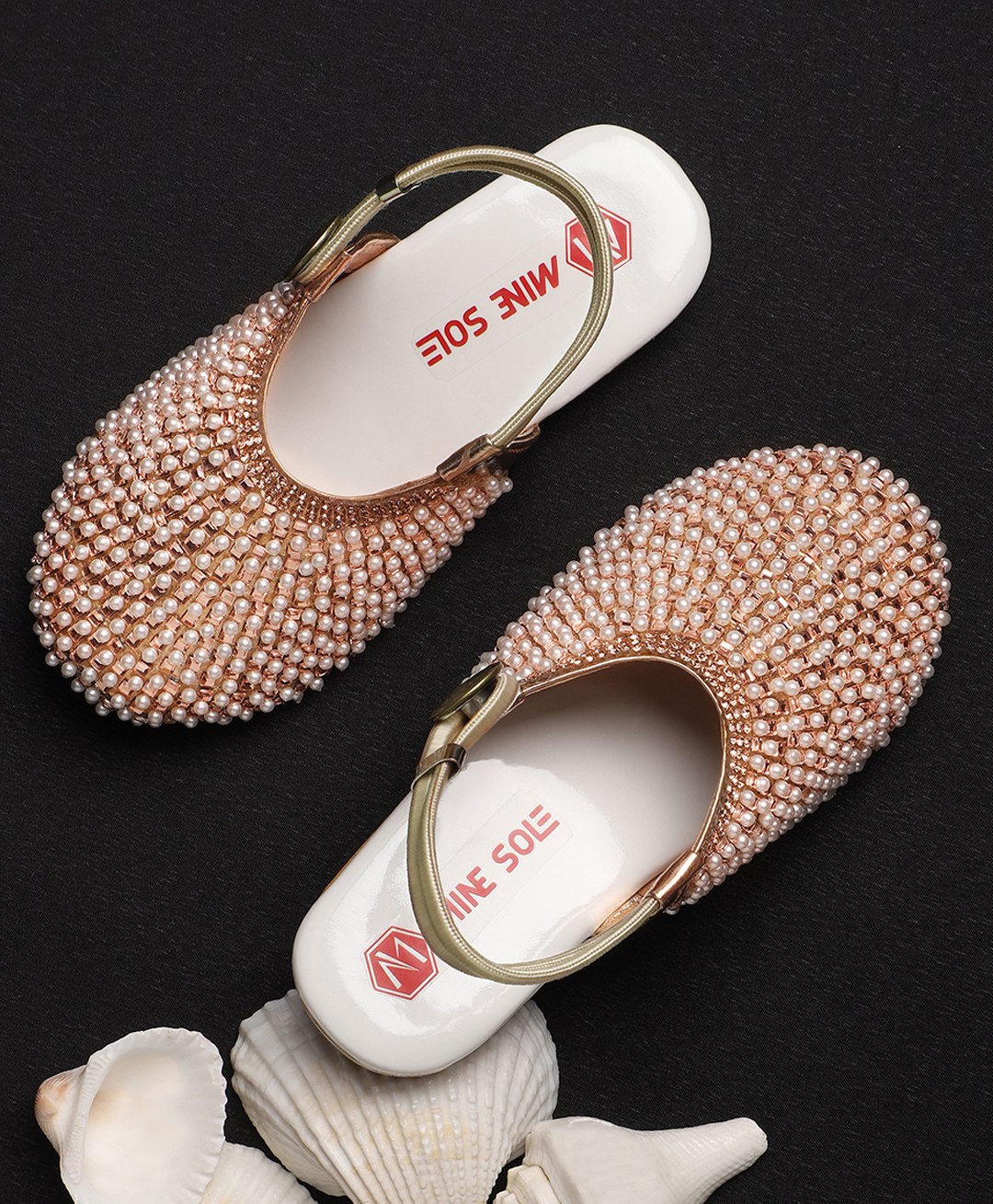 Mine Sole Pearl & Stone Detailed  Half Cut Sandals - Rose Gold-image-43