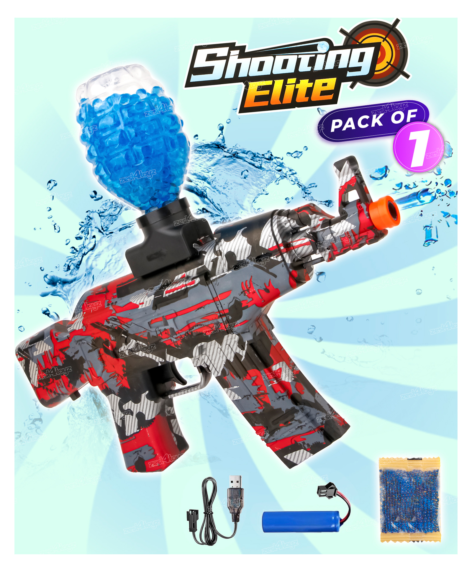 Zest 4 Toyz 2 in 1 Shooting Air & Water Gel Ball Gun Toy for Boys Water Beads and Goggles For Outdoor Activities - Red-picture-21