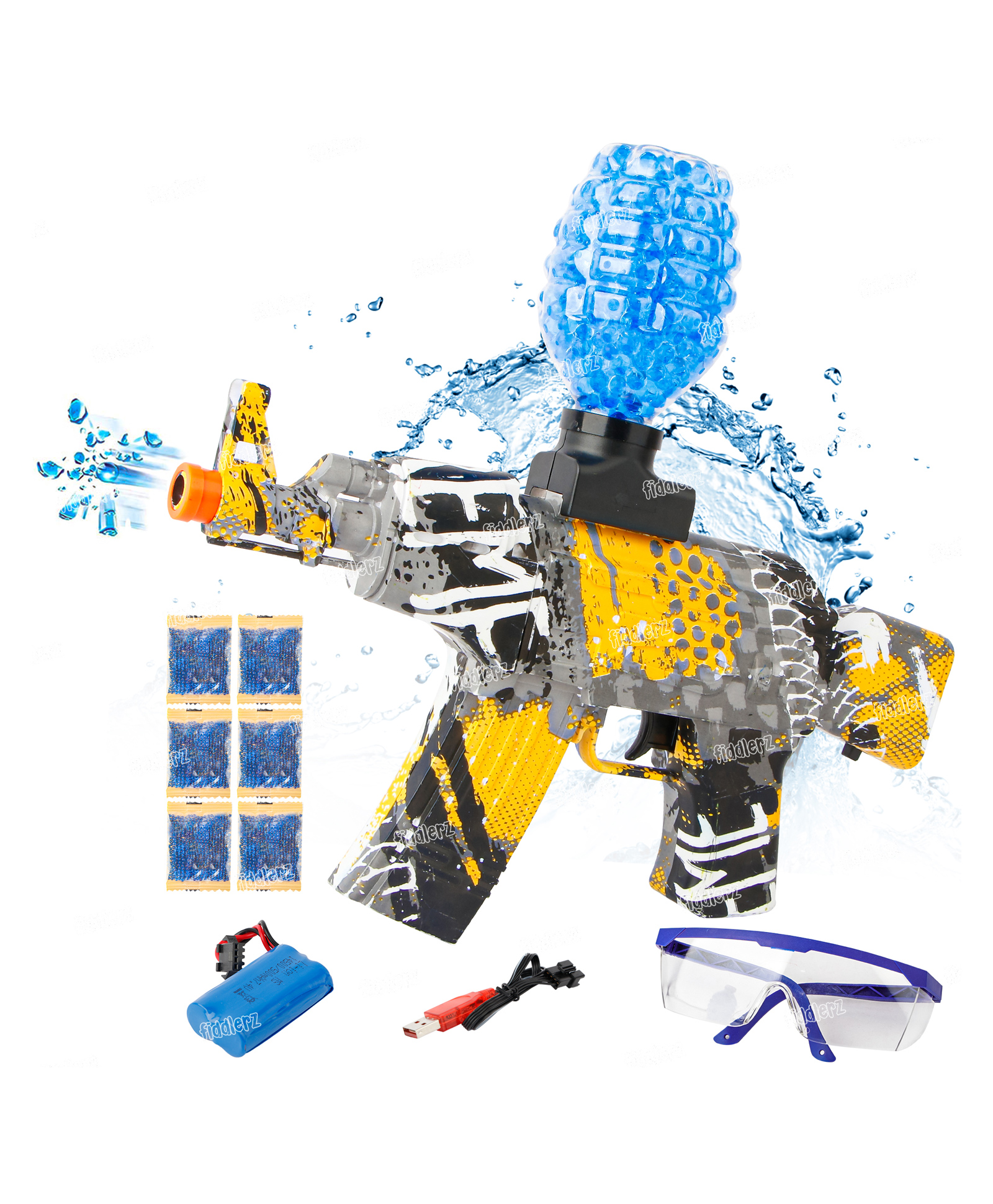Zest 4 Toyz 2 in 1 Shooting Air & Water Gel Ball Gun Toy for Boys Water Beads and Goggles For Outdoor Activities - Yellow-picture-27