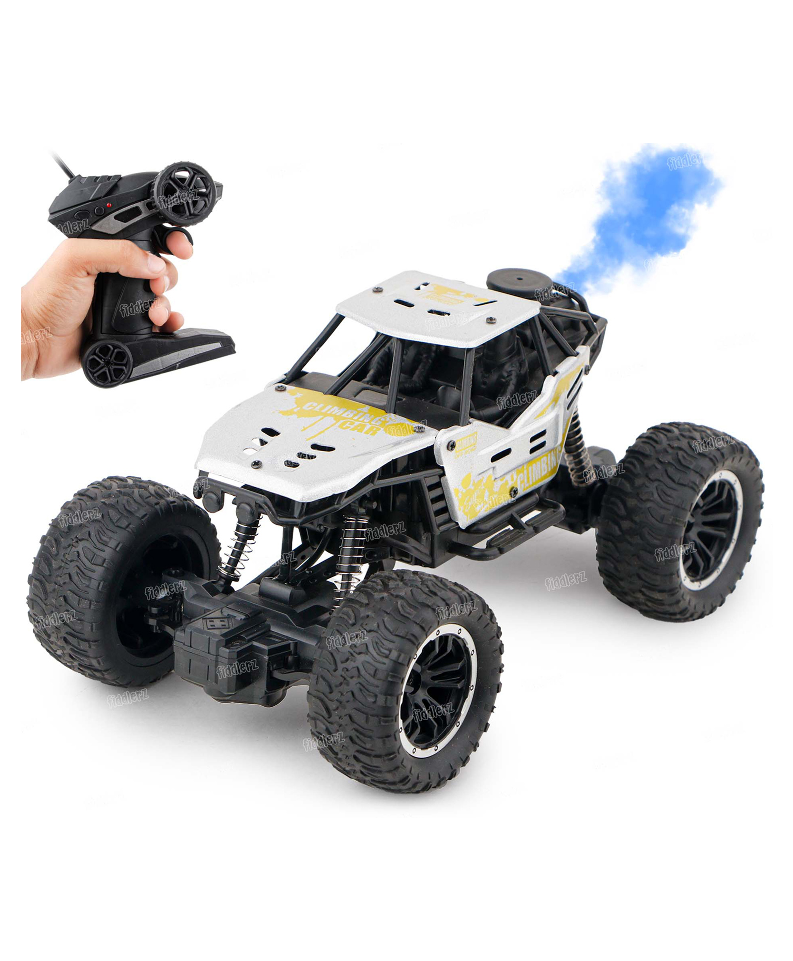 Fiddlerz Remote Control Car for Kids with Mist Smoke Effect 2 WD Monster Truck Rock Crawler Climbing RC Toy Vehicle Car - Silver-picture-35