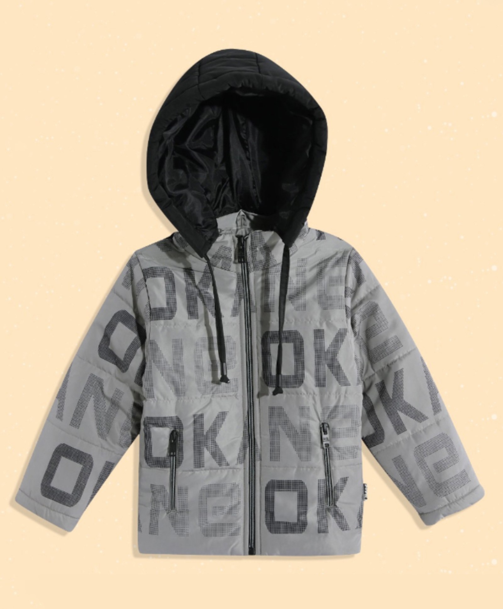 OKANE Full Sleeves Padded Jackets With Hood Text Print - Grey-picture-17