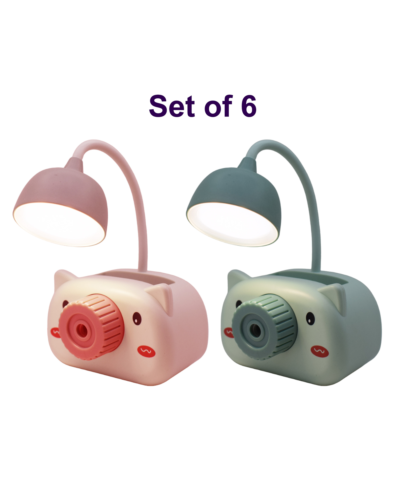 Asera Piggy Theme LED Lamp For Study With Mobile Holder and Sharpener - 6 Pcs Multicolor-picture-37