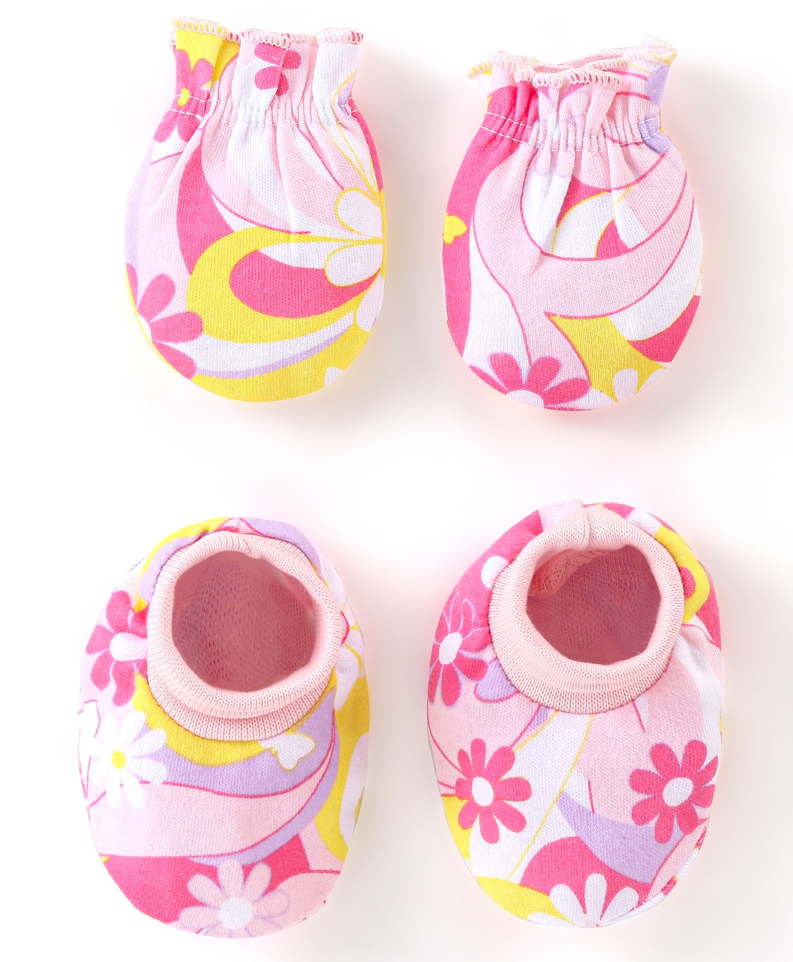 Babyhug 100% Cotton Knit Mitten & Booties Floral Print - Pink-image-16