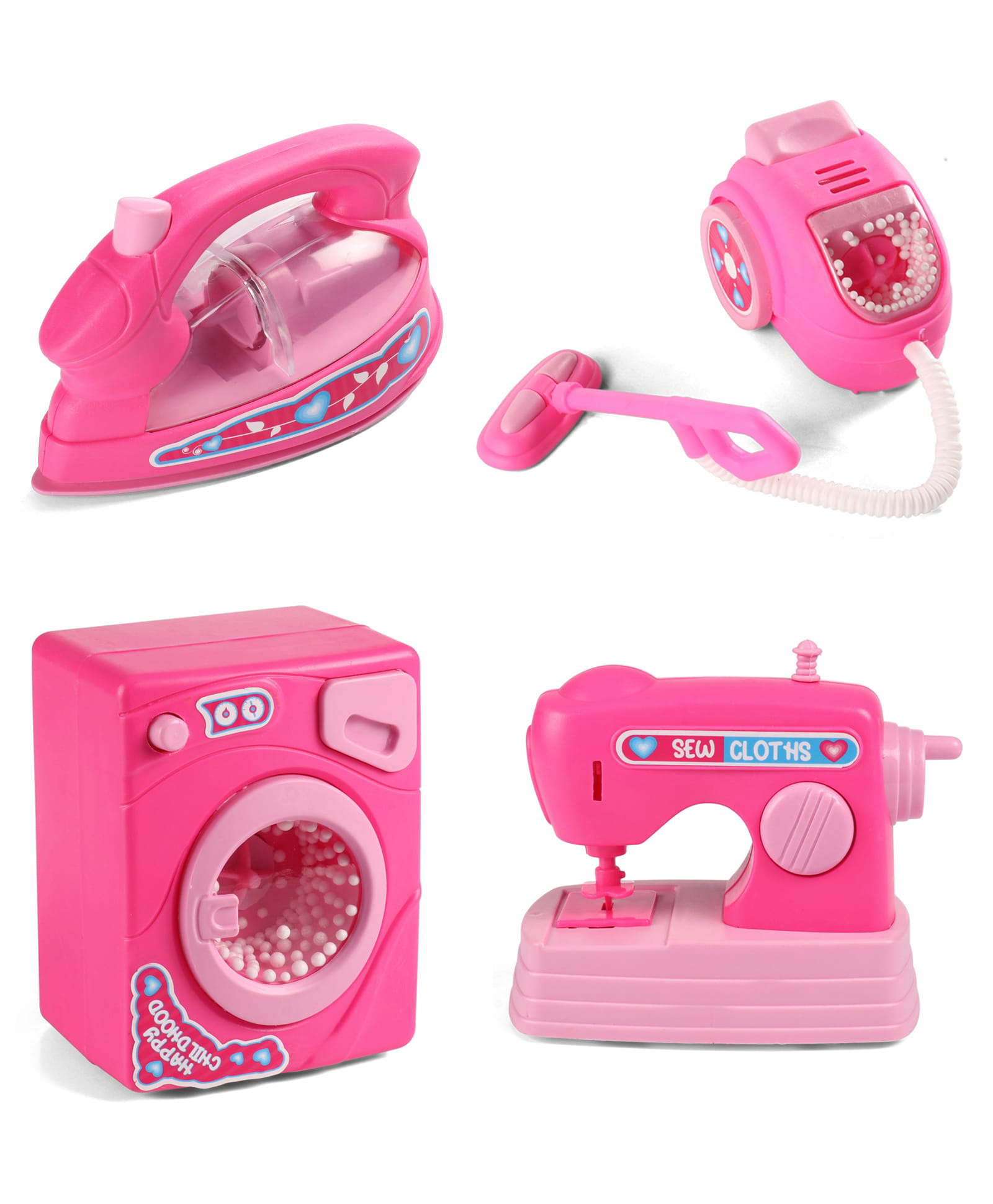 Babyhug Roleplay Home Appliances Set Washing Machine Iron Vacuum Cleaner Sewing Machine- Pink
