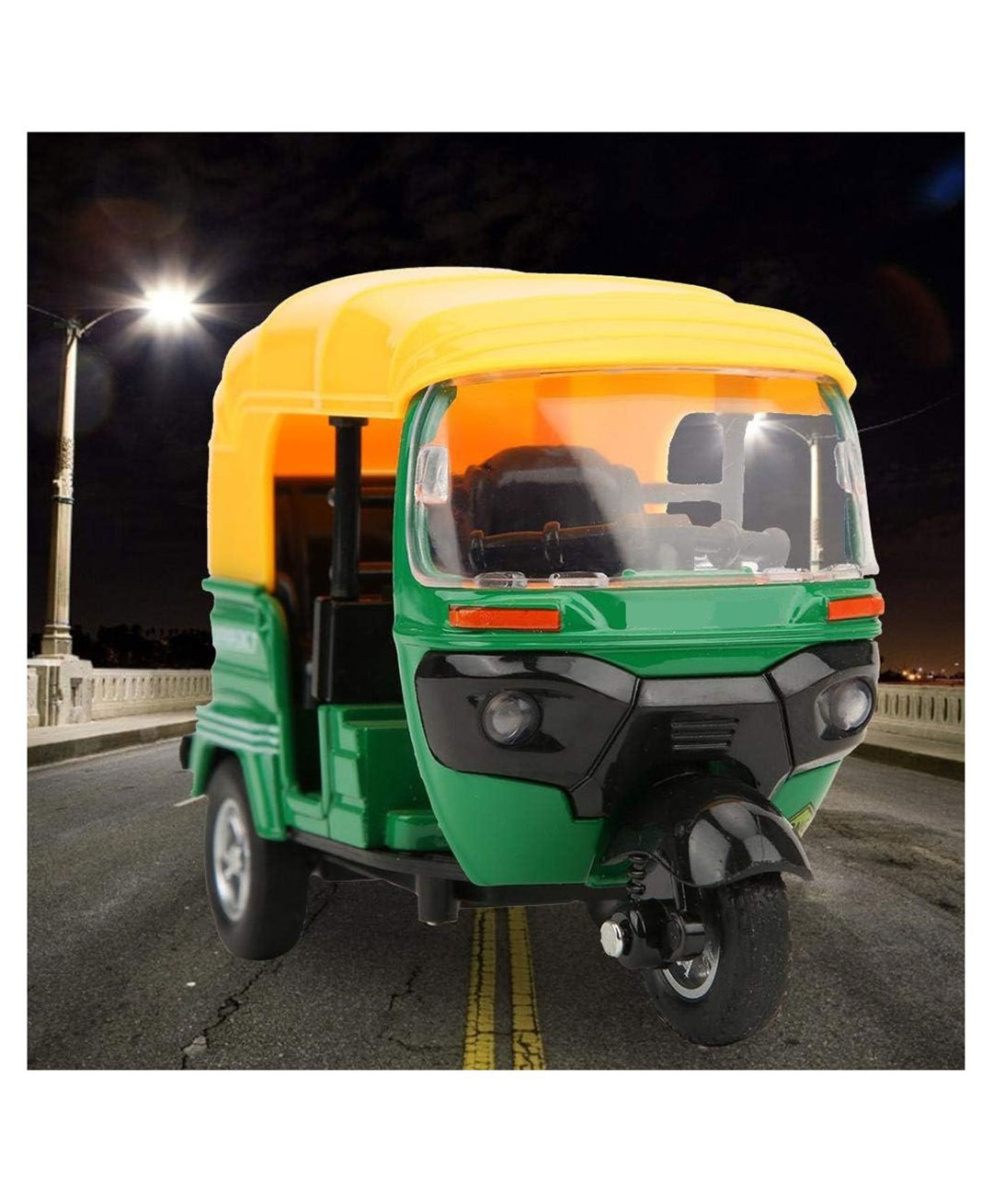 YAMAMA Auto Rickshaw 1:14 Pull Back Tricycle Toy With Light And Music For Kids - Multicolor-image-13