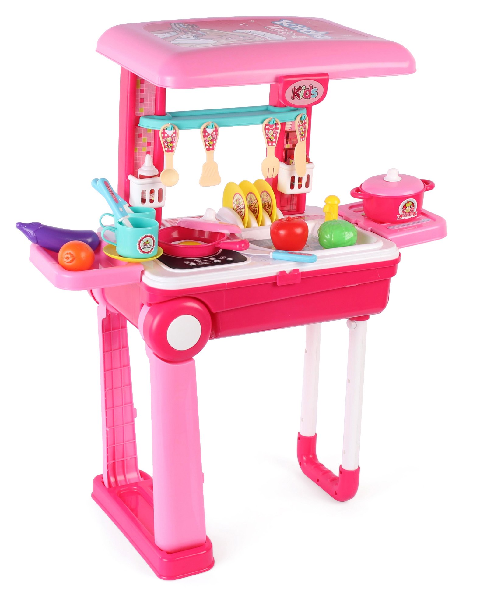 3 in 1 Portable Kitchen Play Set with Music & light 50 Pieces - Pink