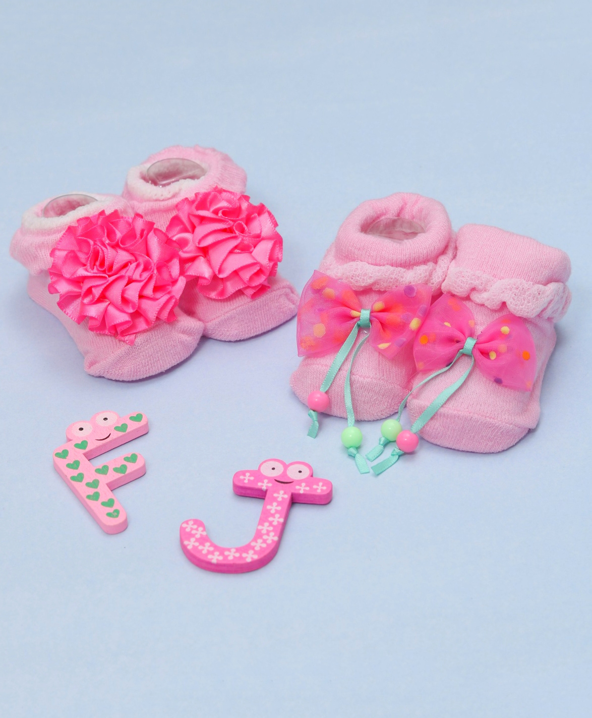 Yellow Bee Pack Of 2 Flower & Bow Embellished Socks - Pink-picture-2