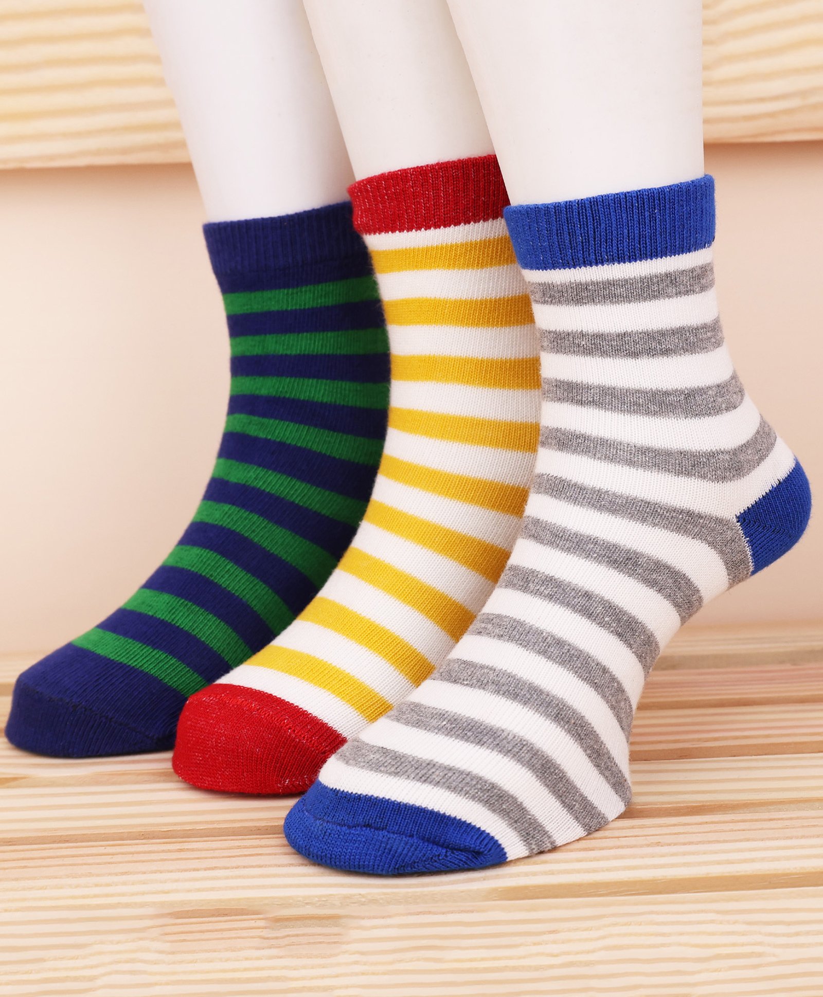 Footprints Pack Of 3 Pair Striped Designed Organic Cotton & Bamboo Socks - White Blue & Yellow-image-29