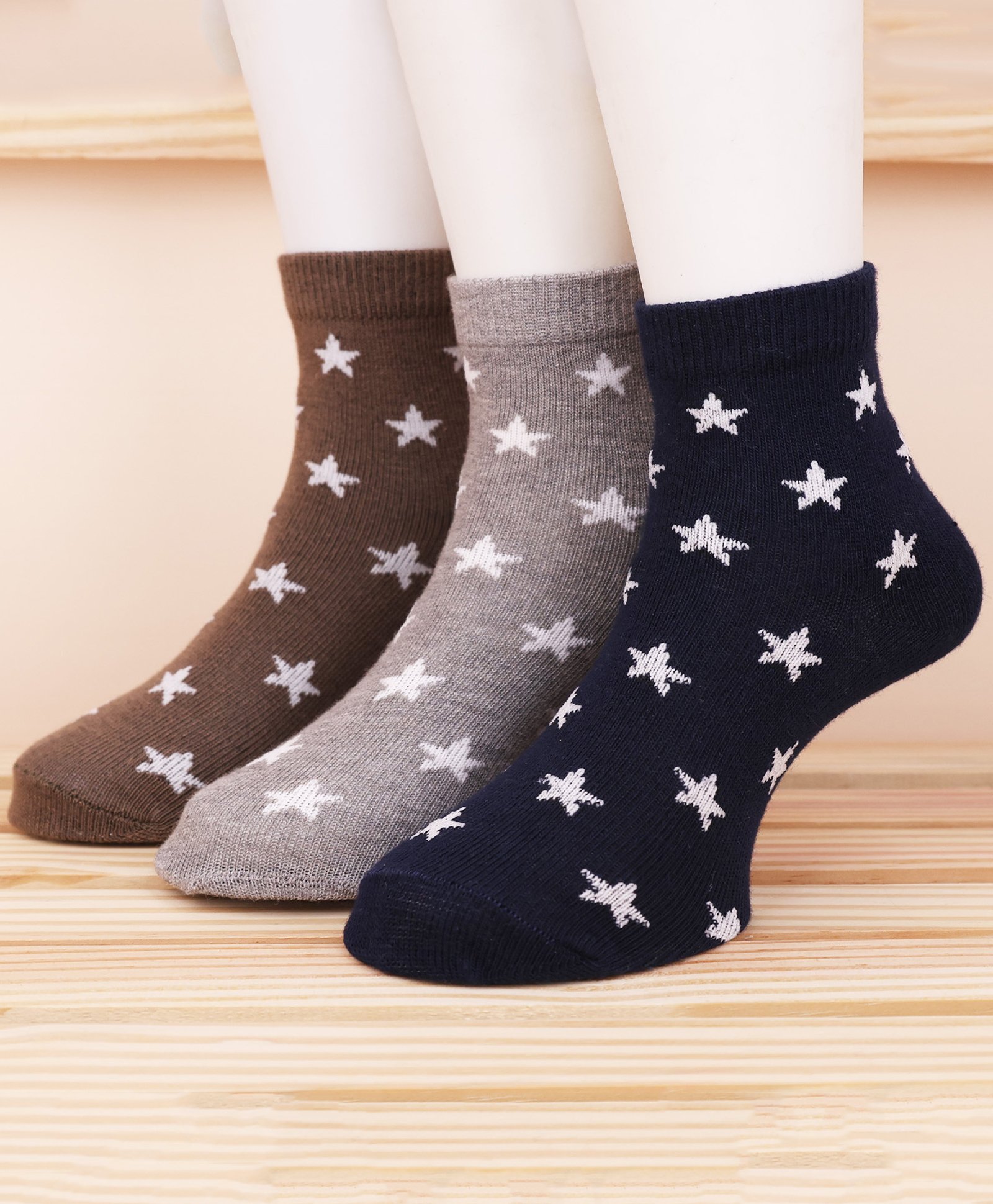 Footprints Pack Of 3 Pair Stars Printed Organic Cotton & Bamboo Socks - Black & Grey-picture-12