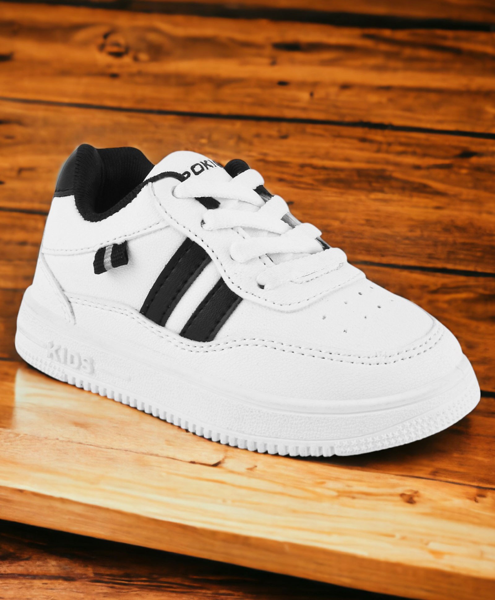 Lil Lollipop Placement Striped Lace Up Shoes - White & Brown-picture-19