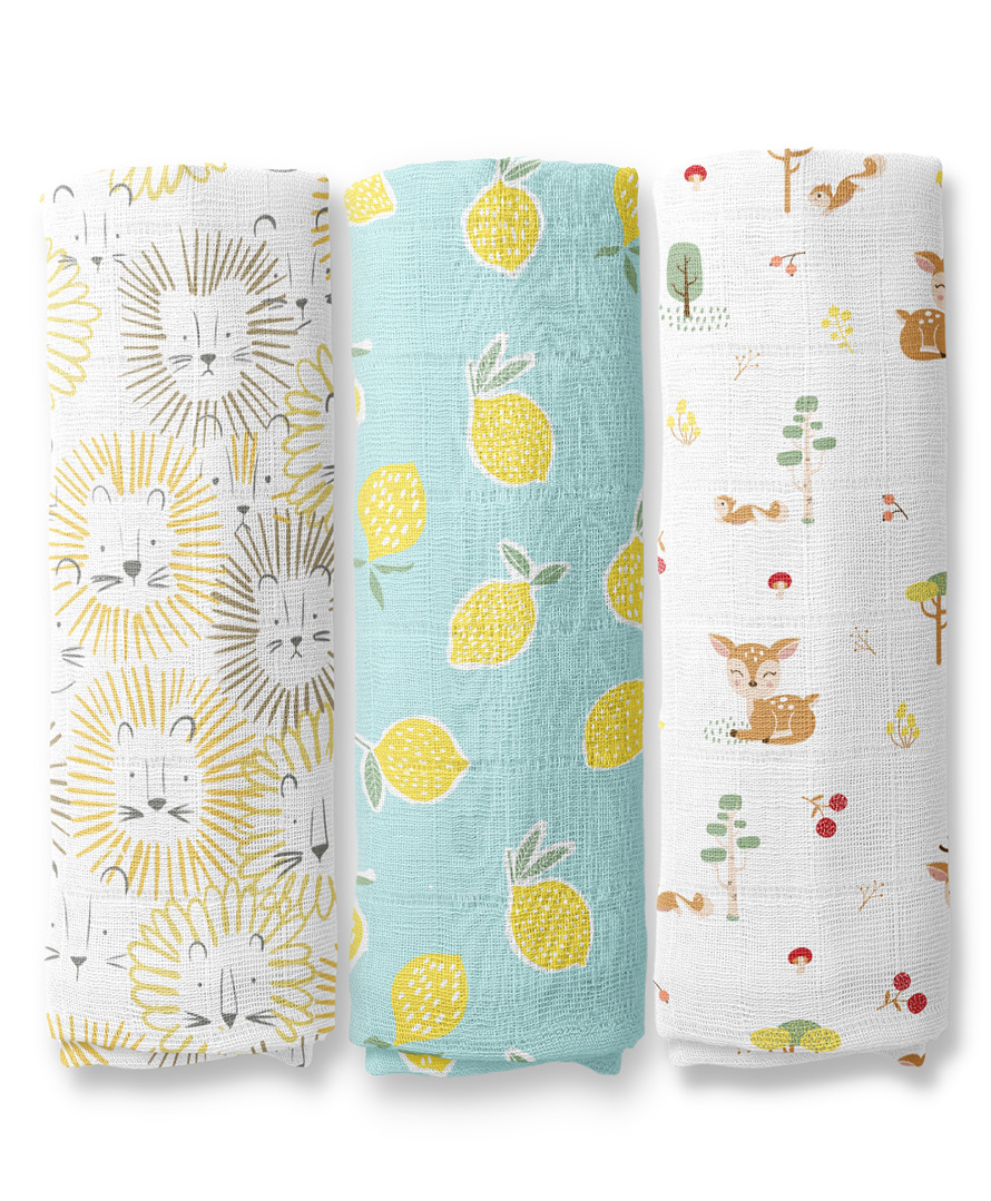 haus & kinder Wildlife Wonder Collection 100% Cotton Muslin Swaddle Pack Of 3 - Multicolor-picture-5