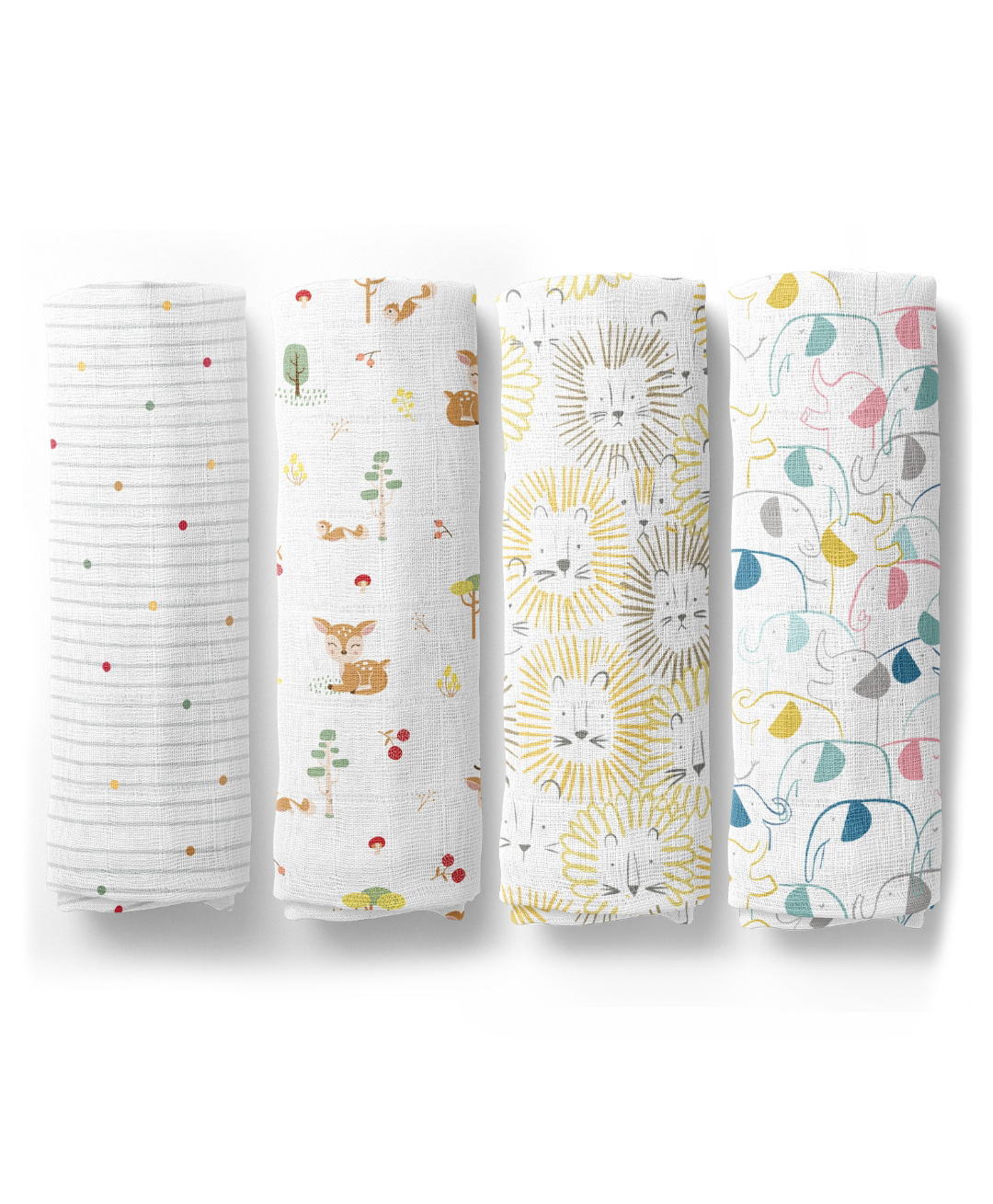 haus & kinder 100% Cotton Muslin Swaddle Woodland Elephant Lion & Dot PrintPack Of 4 - Multicolor-image-4