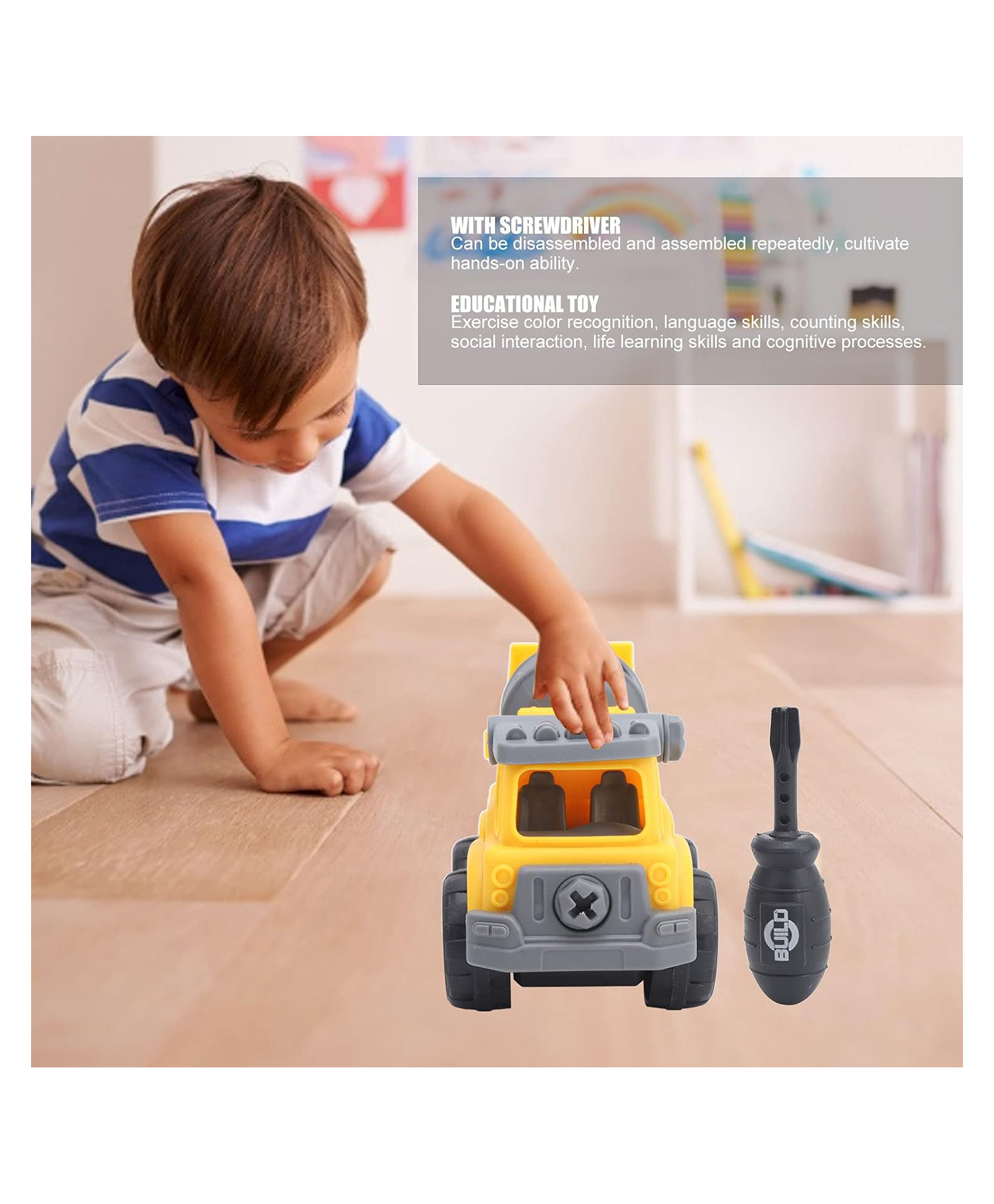 Sanjary Diy 4 pc Removable & Assembly Construction Truck Toys for Kids with 1 Screwdriver (Color May Vary)-picture-10
