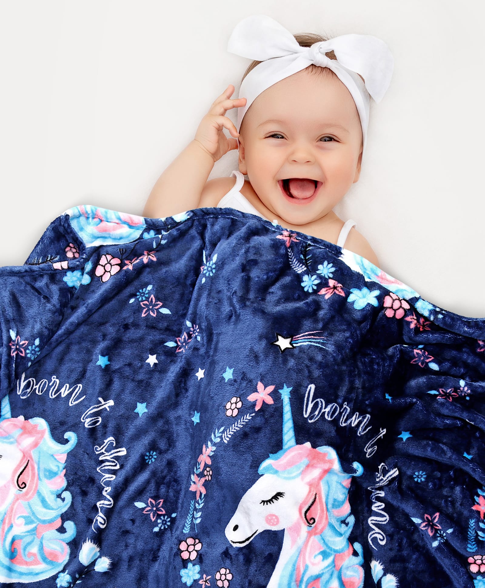 Babyhug Premium Unicorn Print Coral Blanket- Navy Blue-image-13