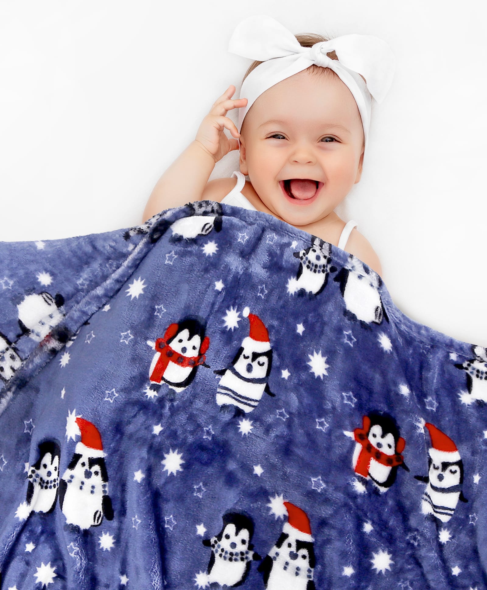 Babyhug Premium Penguin Print Coral Blanket- Navy Blue-image-42