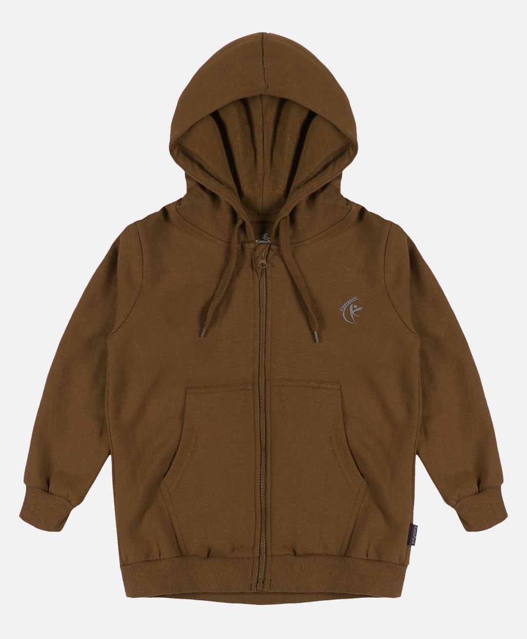 Kiddopanti Full Sleeves Solid Zipper  Hooded Sweatshirt - Brown-picture-33