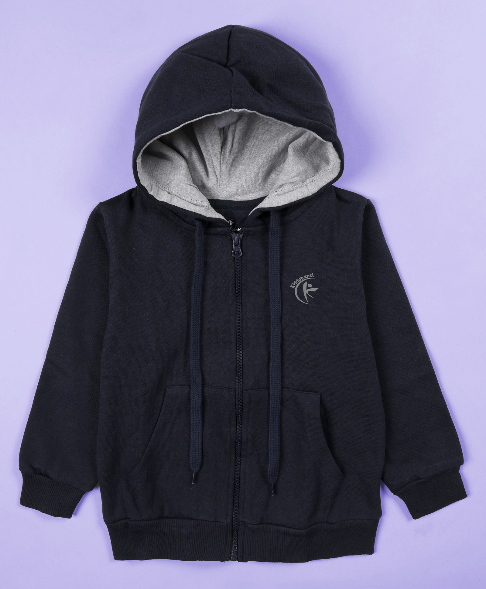 Kiddopanti Full Sleeves Solid Zipper  Hooded Sweatshirt - Navy Blue-picture-26