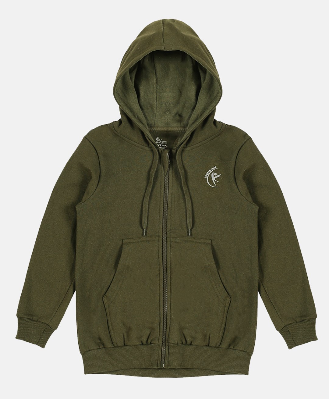 Kiddopanti Full Sleeves Solid Zipper  Hooded Sweatshirt  - Military Green-picture-36