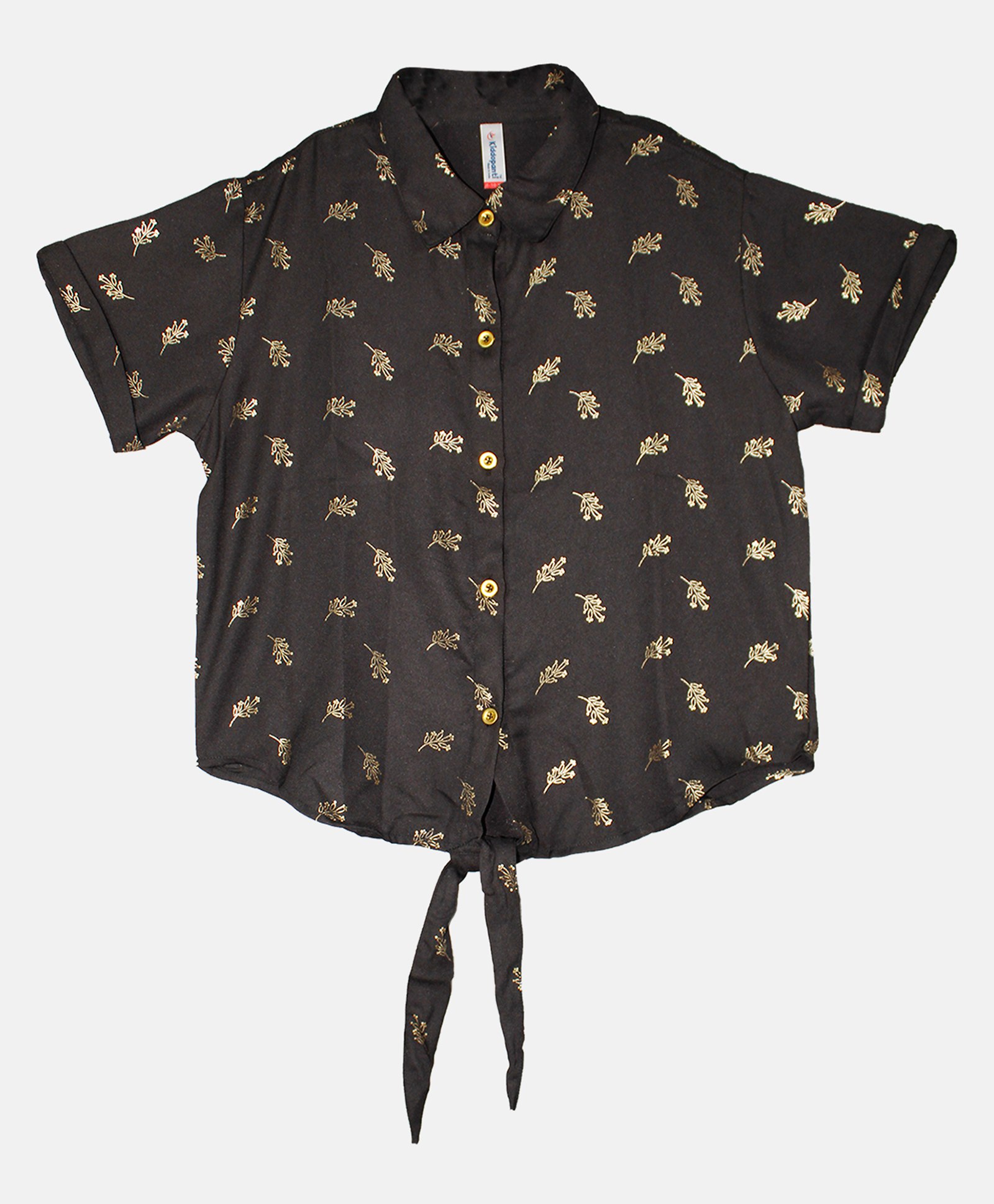 Kiddopanti Half Sleeves Flower Printed  Tie Up Top - Black-picture-19