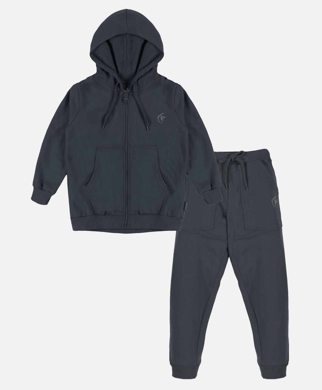 Kiddopanti Full Sleeves Brand Name Placement Printed Hooded Sweatshirt & Fleece Track Pant Set  - Navy Blue-picture-24