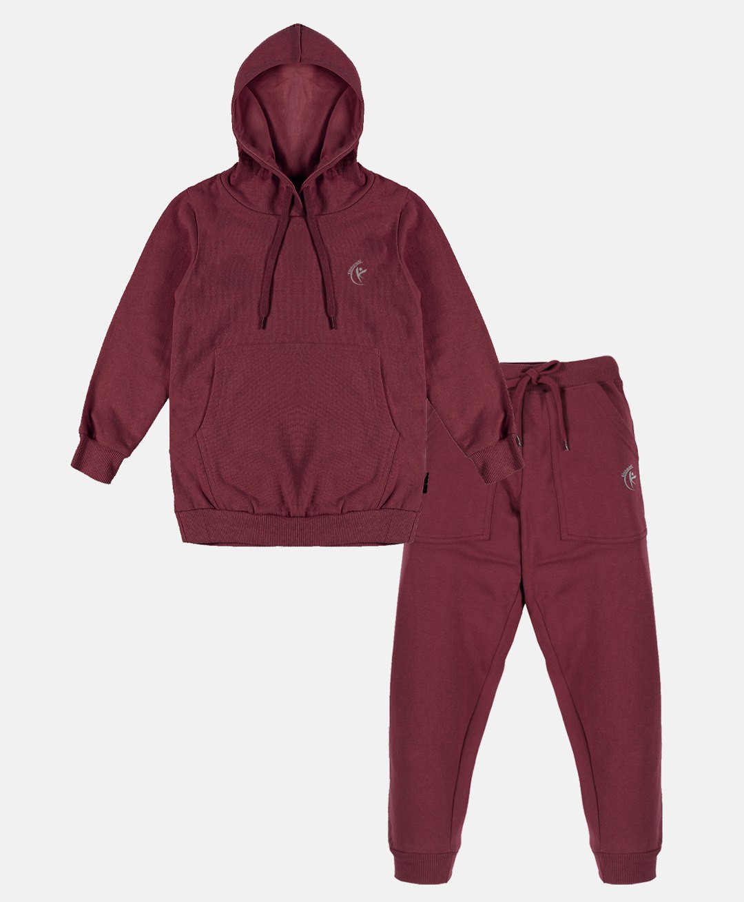 Kiddopanti Full Sleeves Brand Name Placement Printed Hooded Sweatshirt & Fleece Track Pant Set - Maroon-picture-19