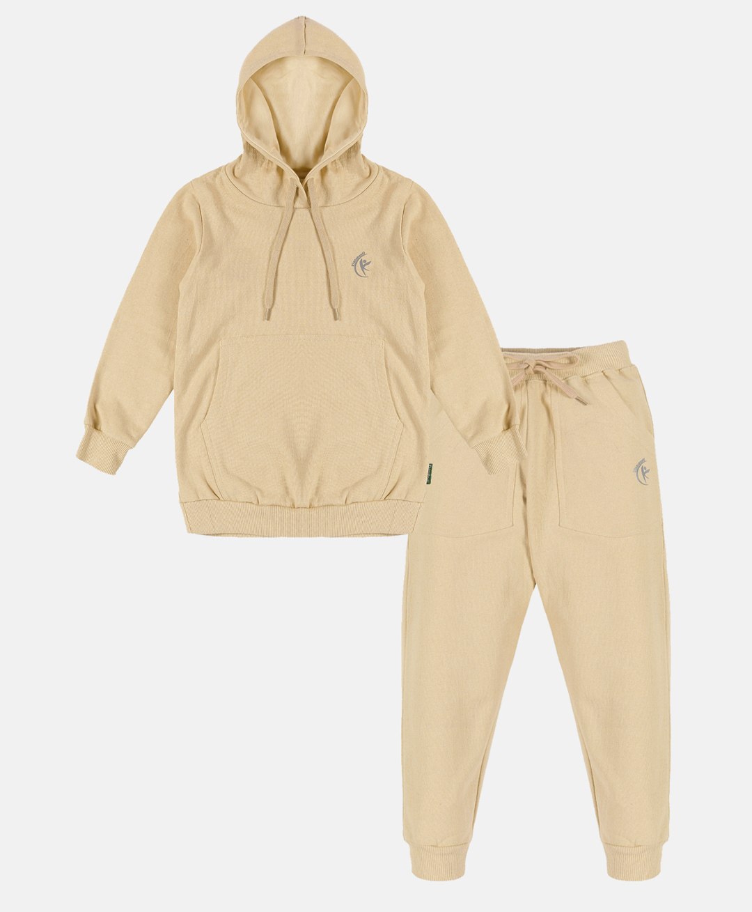 Kiddopanti Full Sleeves Brand Name Placement Printed Hooded Sweatshirt & Fleece Track Pant Set - Beige-picture-28