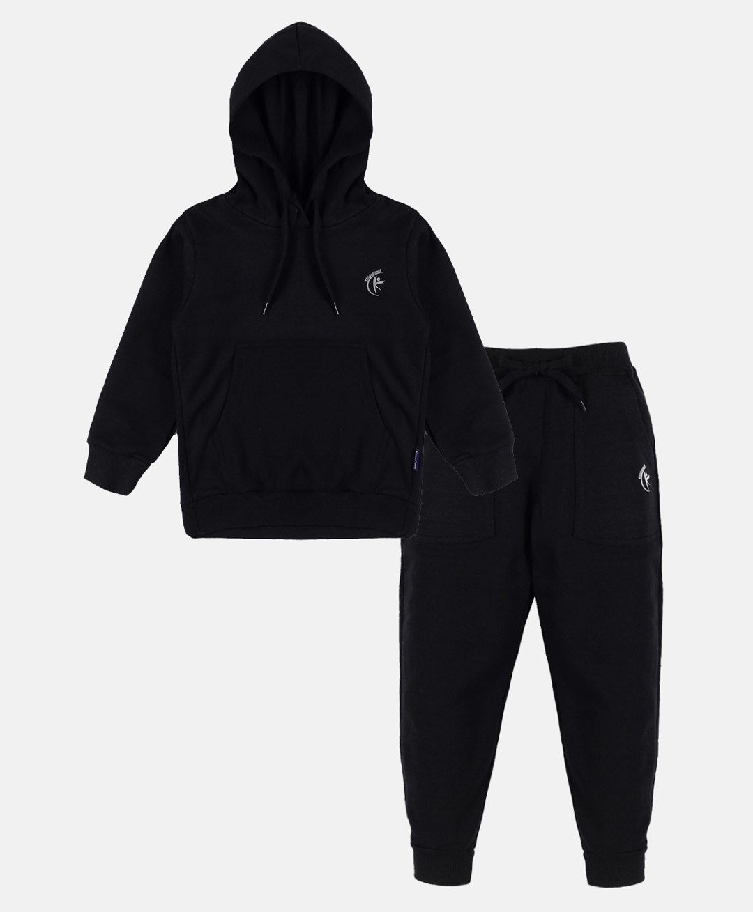 Kiddopanti Full Sleeves Brand Name Placement Printed Hooded Sweatshirt & Fleece Track Pant Set - Jet Black-picture-35