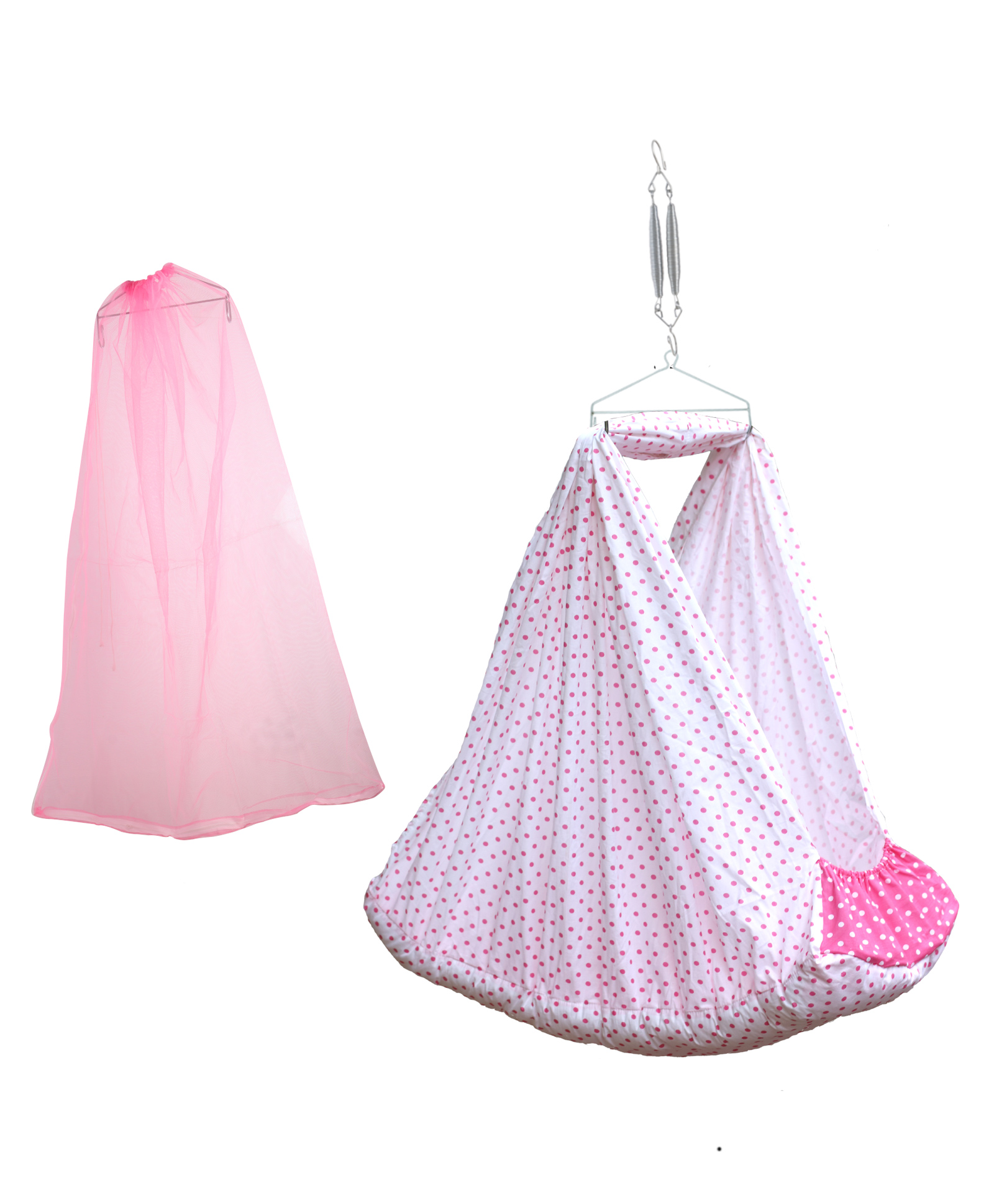 Beetot Baby Cradle for Newborns with Ultra Soft Cotton Fabric & Removable Separate Bed Spring Jhula - Multicolour-image-0