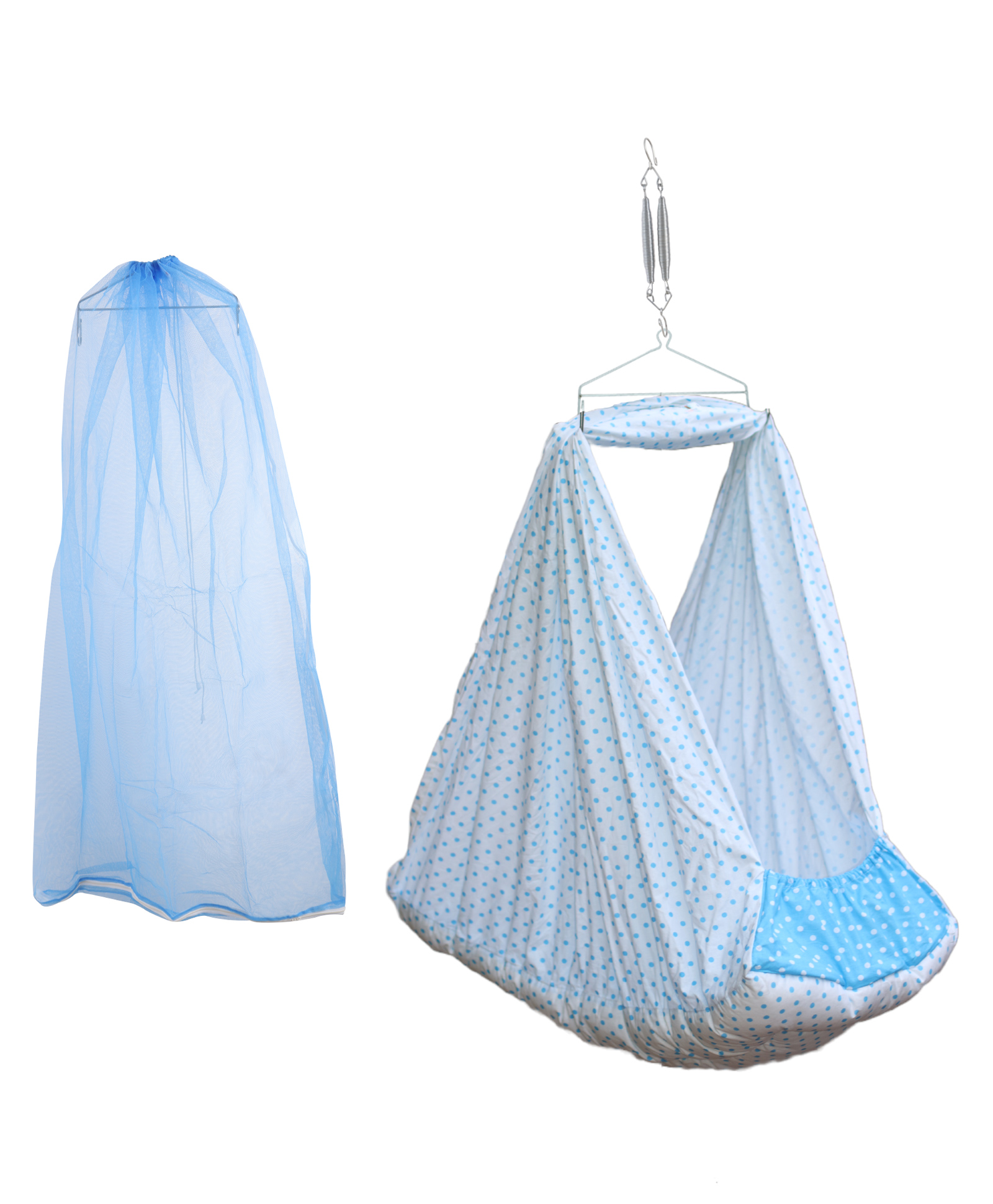 Beetot Baby Cradle for Newborns with Ultra Soft Cotton Fabric & Removable Separate Bed Spring Jhula - Blue-image-41