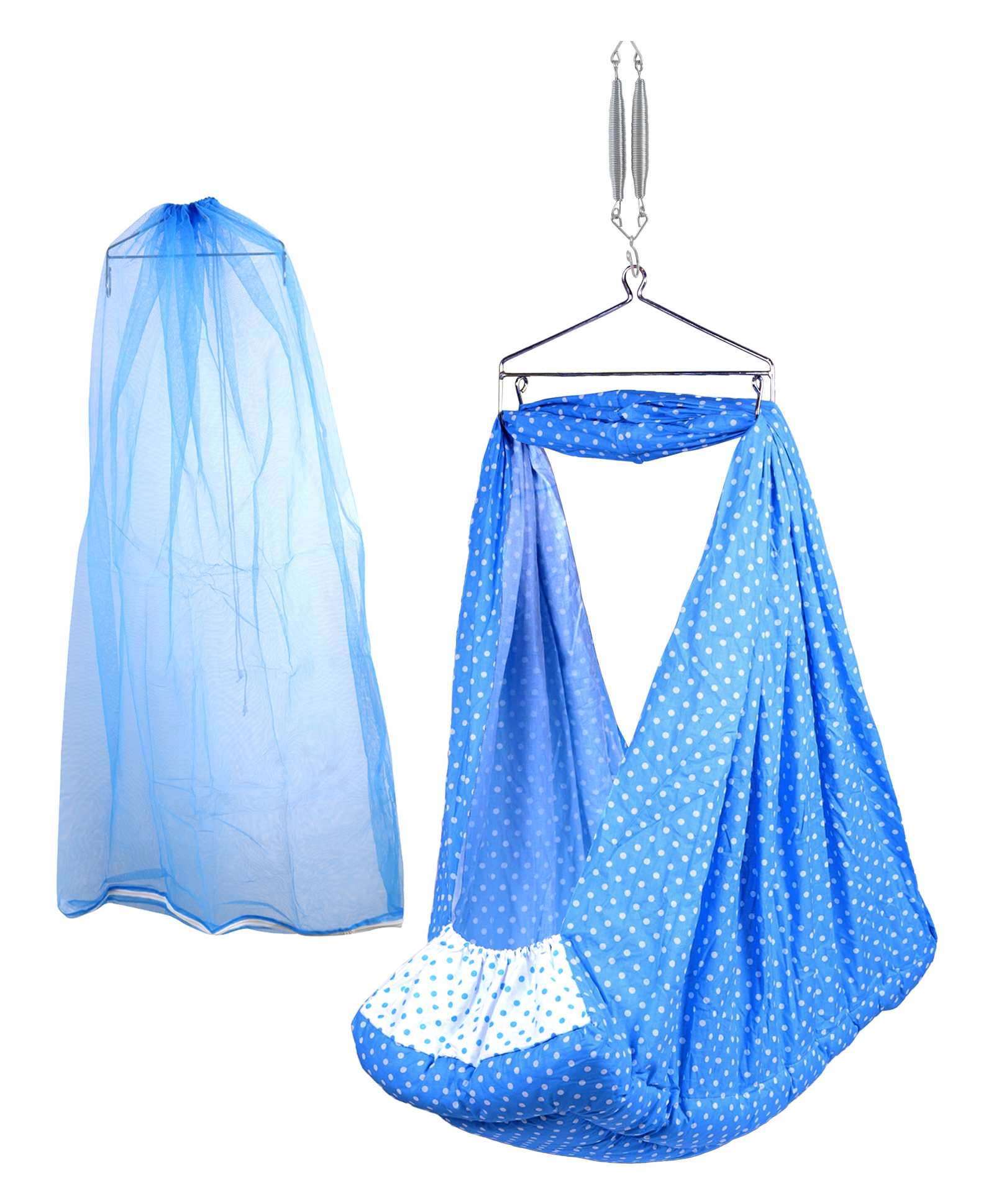 Beetot Baby Cradle for Newborns with Ultra Soft Cotton Fabric & Removable Separate Bed Spring Jhula - Blue-picture-14