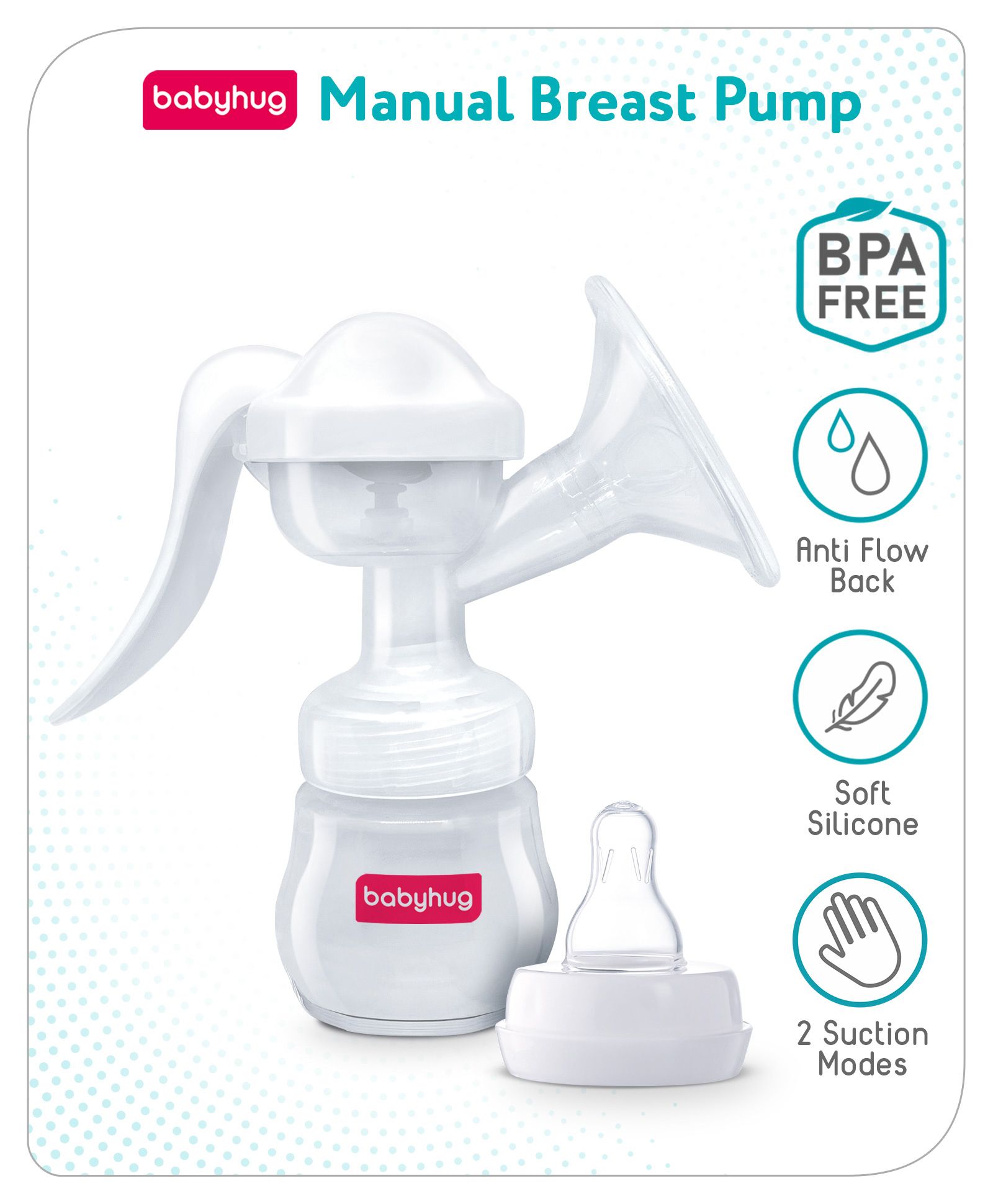 Babyhug Manual Breast Pump With Two Suction Mode - White-image-8