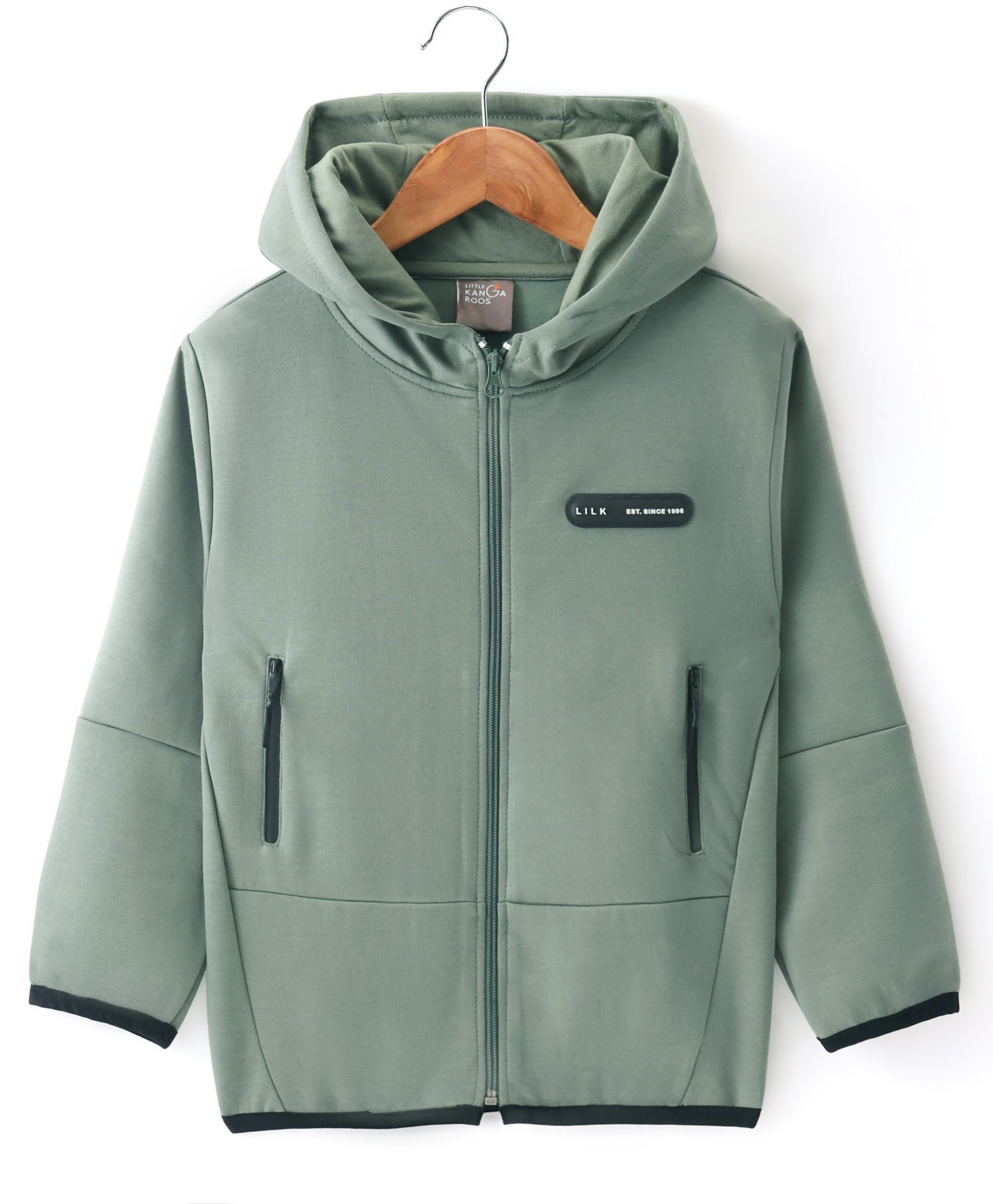 Little Kangaroos Full Sleeves Hooded Jacket with Patch & Pockets - Pista Green-image-31