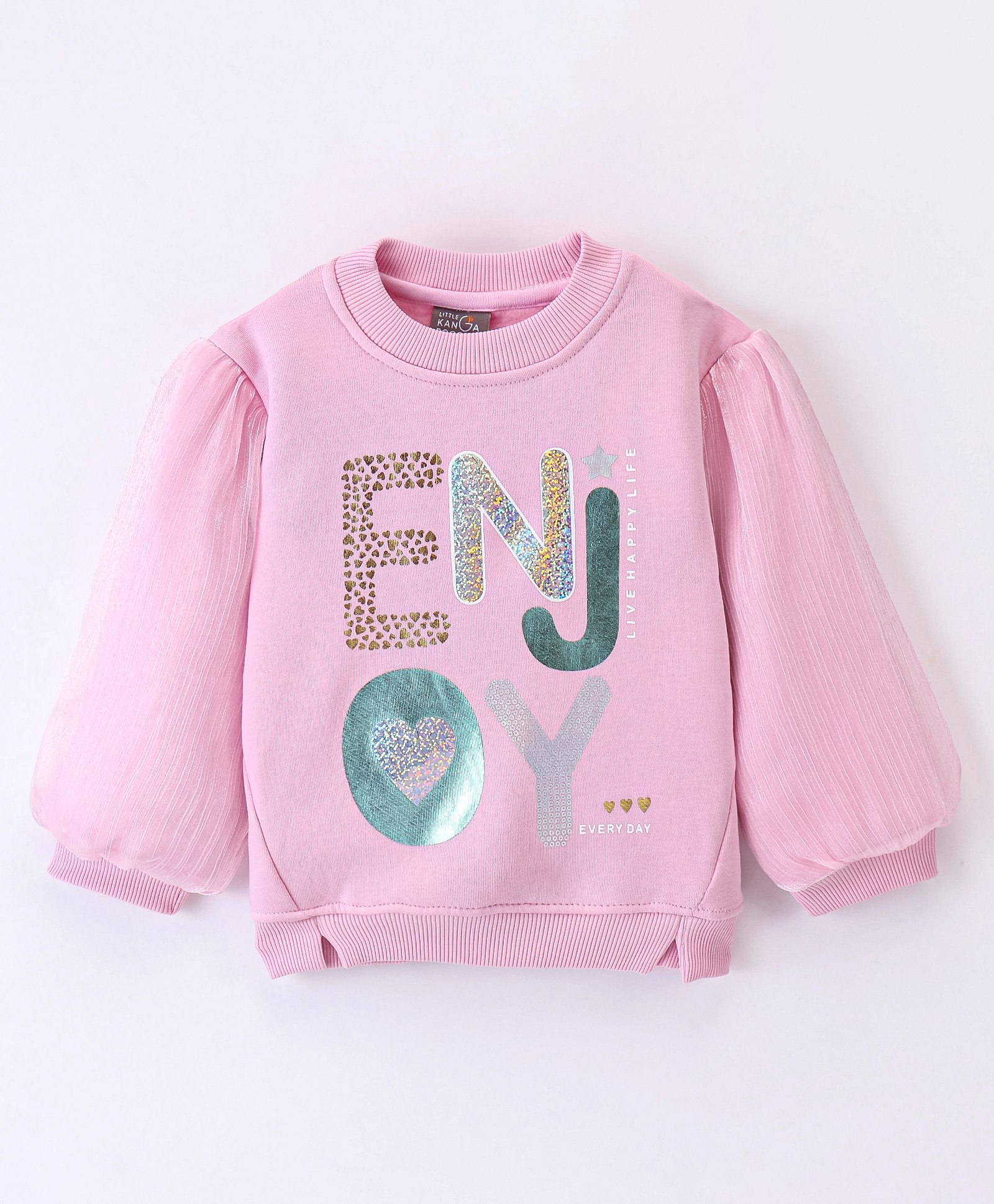Little Kangaroos Drop Shoulder Full Sleeves Sweatshirt Text Printed - Light Pink-picture-11