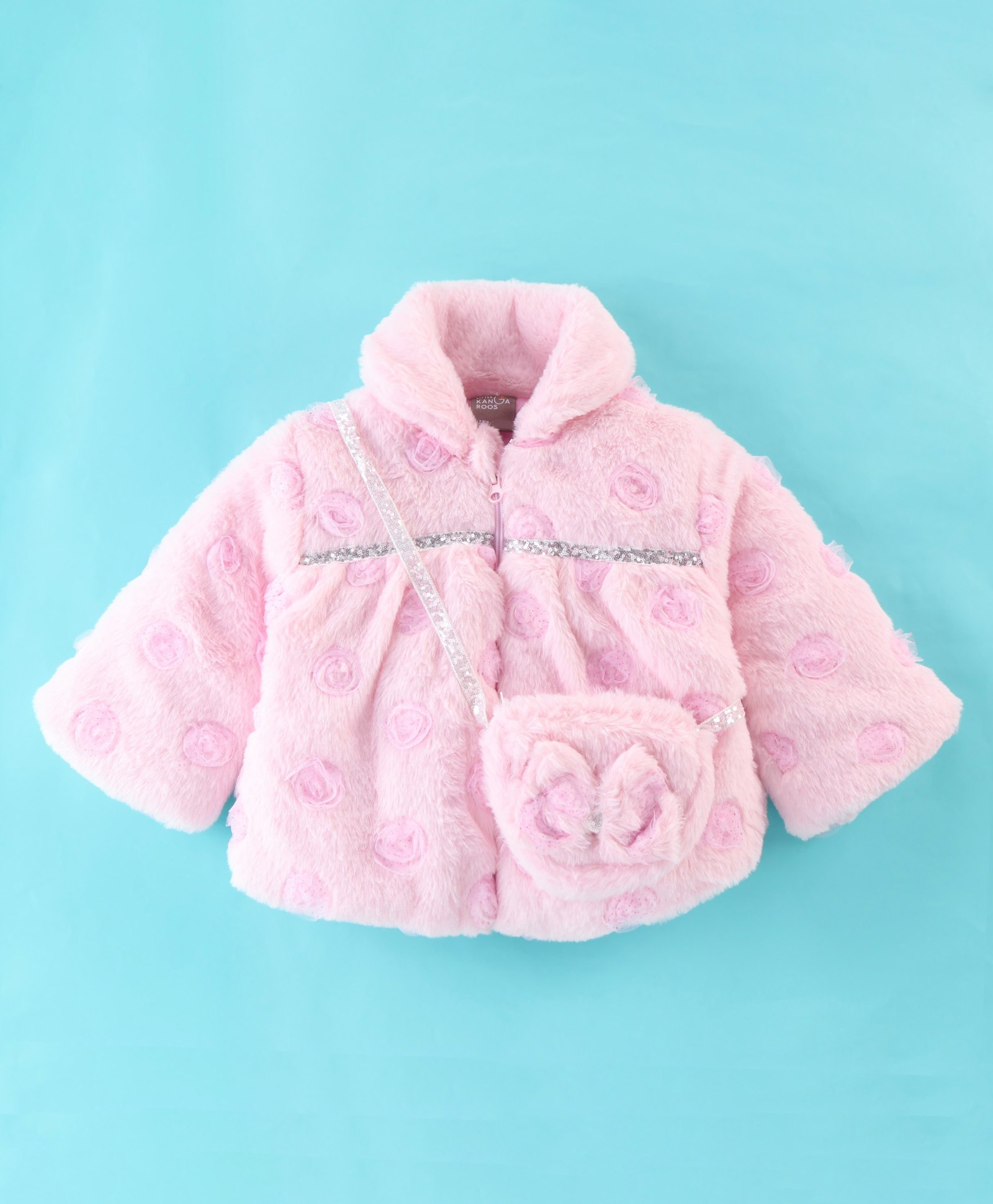 Little Kangaroos Full Sleeves Solid Colored Winter Jacket with Sling Bag - Pink-image-41