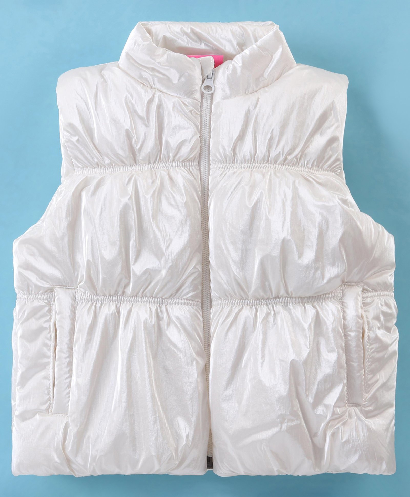Little Kangaroos Woven Sleeveless Solid Droop Shoulder Quilted Jacket - Cream-picture-16