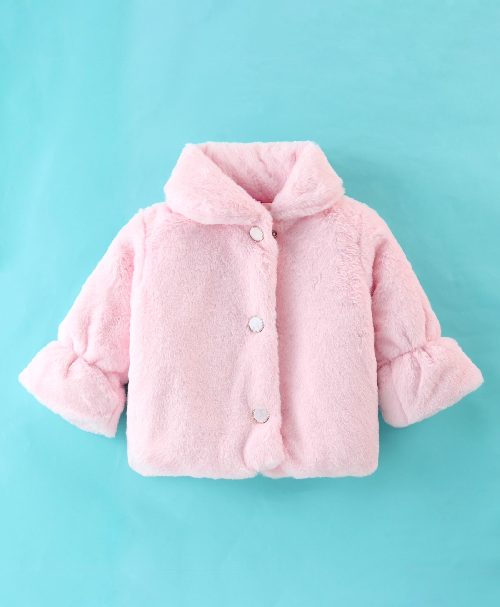 Little Kangaroos Full Sleeves Solid Colored Winter Jacket - Peach-image-32