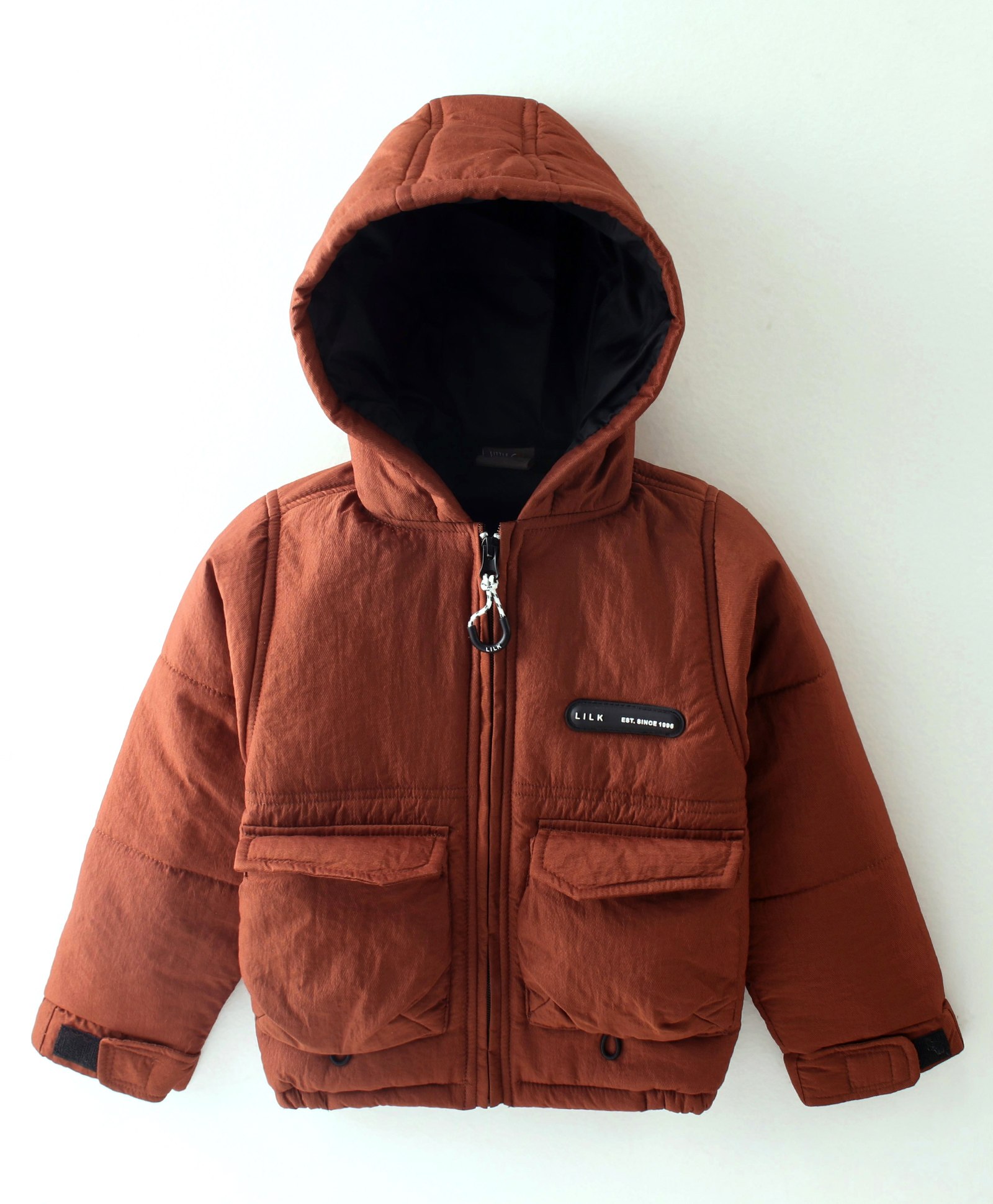 Little Kangaroos Full Sleeves Winter Wear Quilted Hooded Jacket - Brown-image-38