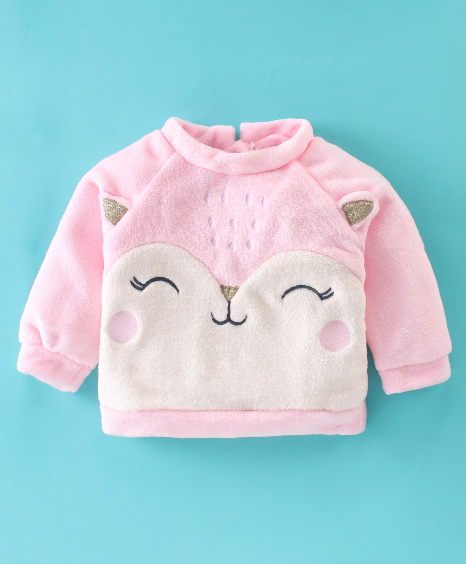 Little Kangaroos Woven Full Sleeves Sweatshirt With Kitty Applique - Pink-picture-46