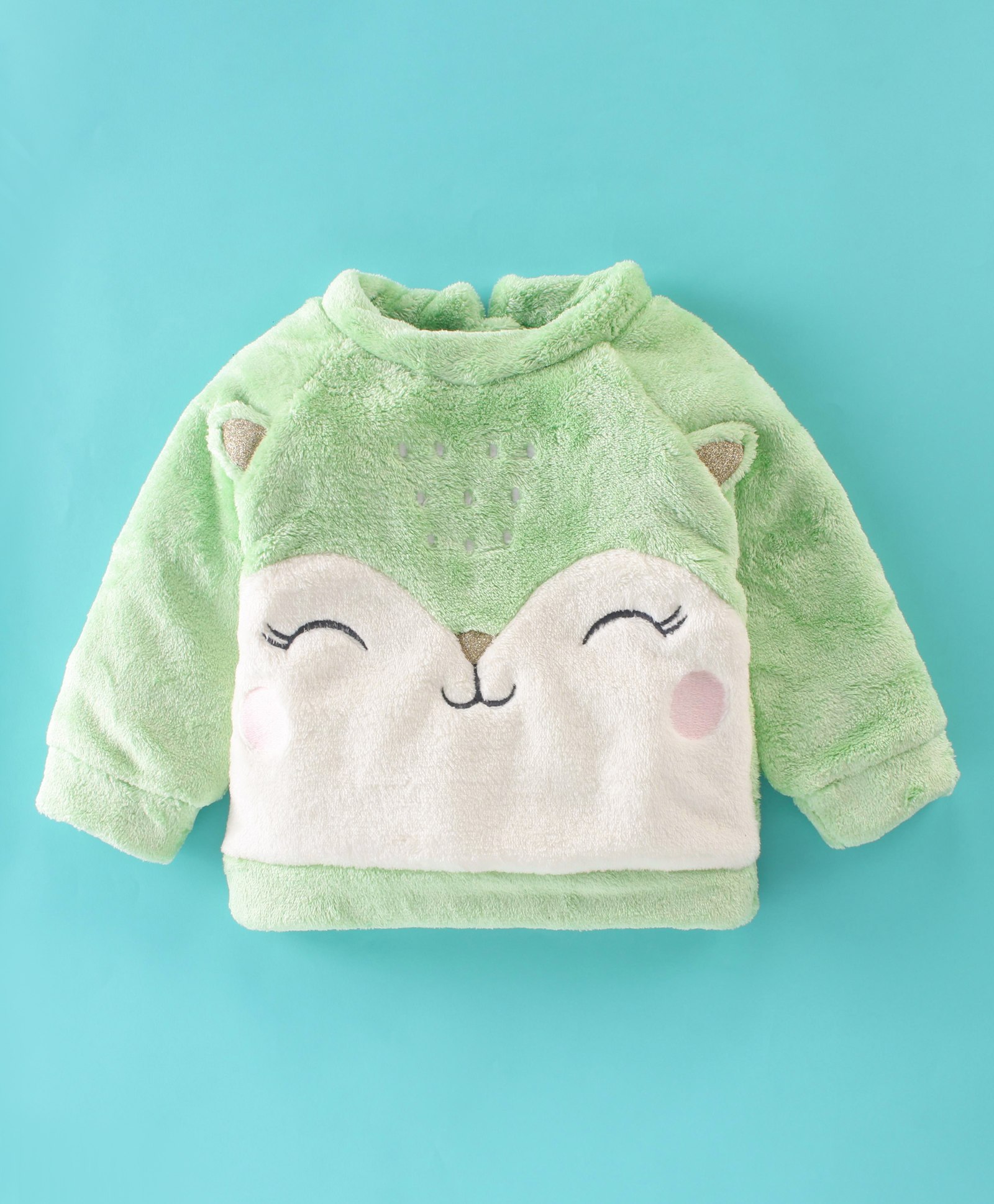 Little Kangaroos Woven Full Sleeves Sweatshirt With Kitty Applique - Green-picture-27