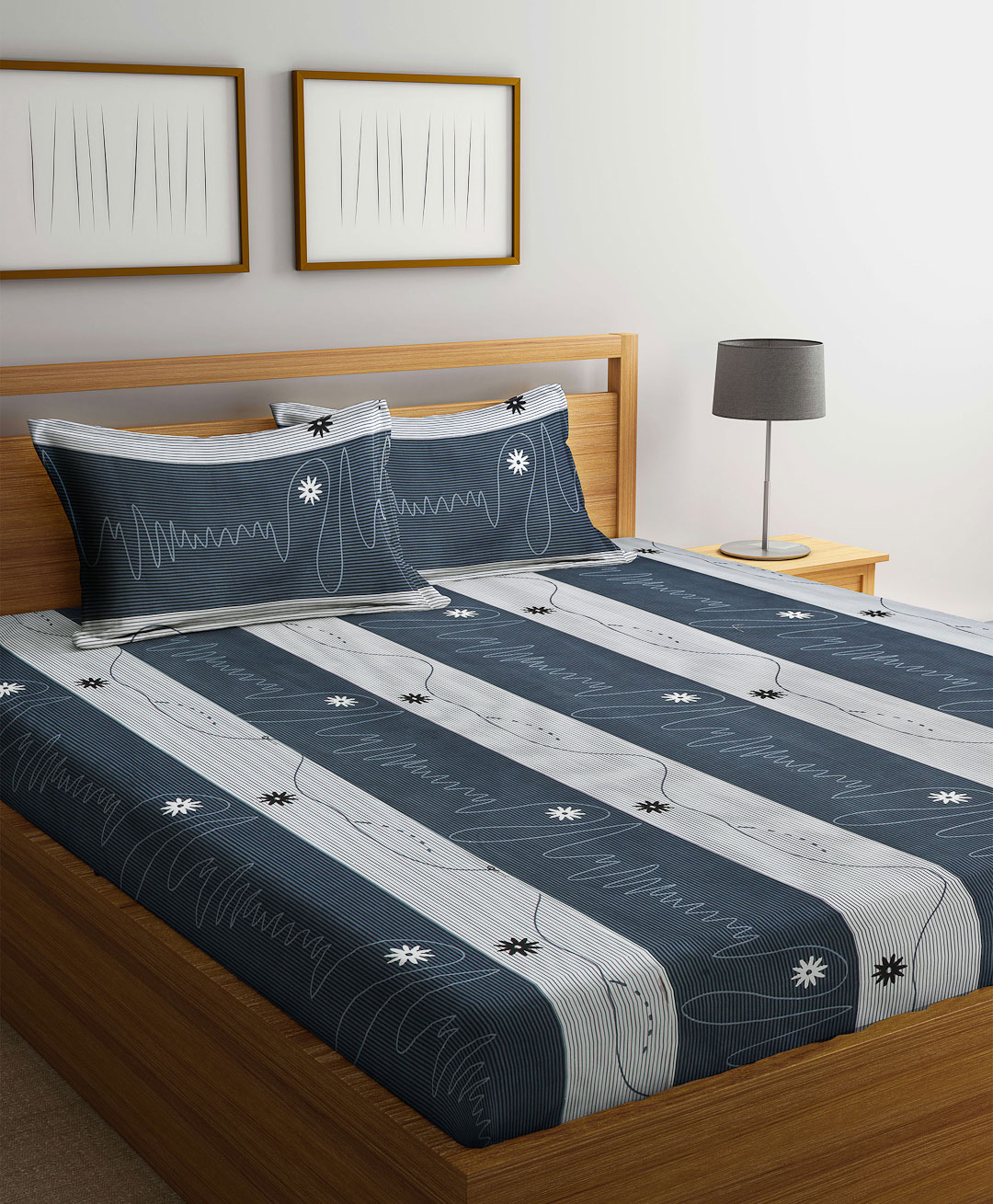 FABINALIV 300 TC Cotton Blend King Size Double Bedsheet with 2 Pillow Covers Striped - Multicolor-image-5