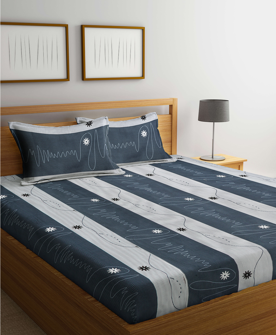 FABINALIV Multicolor Striped 300 TC Cotton Blend King Size Double Bedsheet with 2 Pillow Covers-image-45