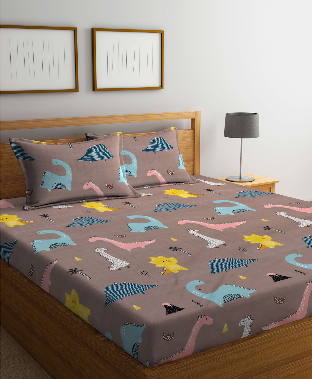 FABINALIV Multicolor Cartoon Print 300 TC Cotton Blend King Size Double Bedsheet with 2 Pillow Covers-image-36