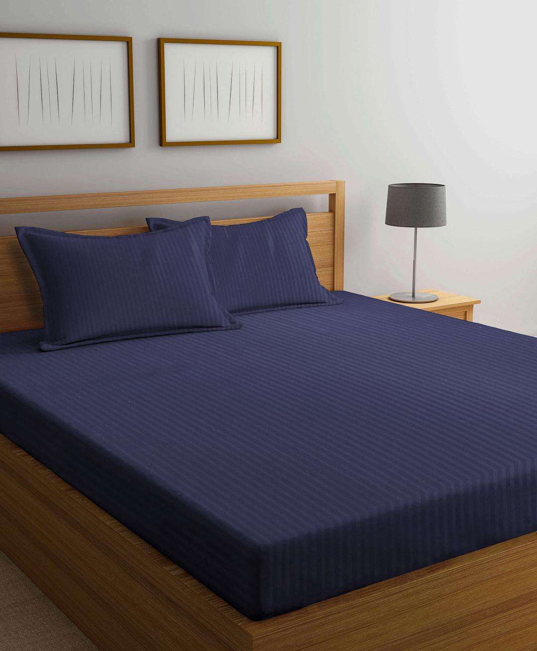 FABINALIV Navy Blue Striped 300 TC Cotton Blend Super King Size Double Bedsheet with 2 Pillow Covers-picture-28