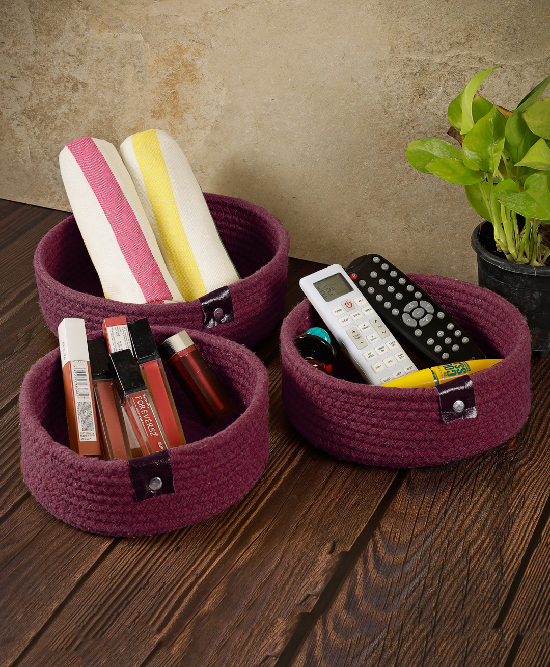 FABINALIV Set of 3Maroon Solid Multipurpose Organisers-image-39