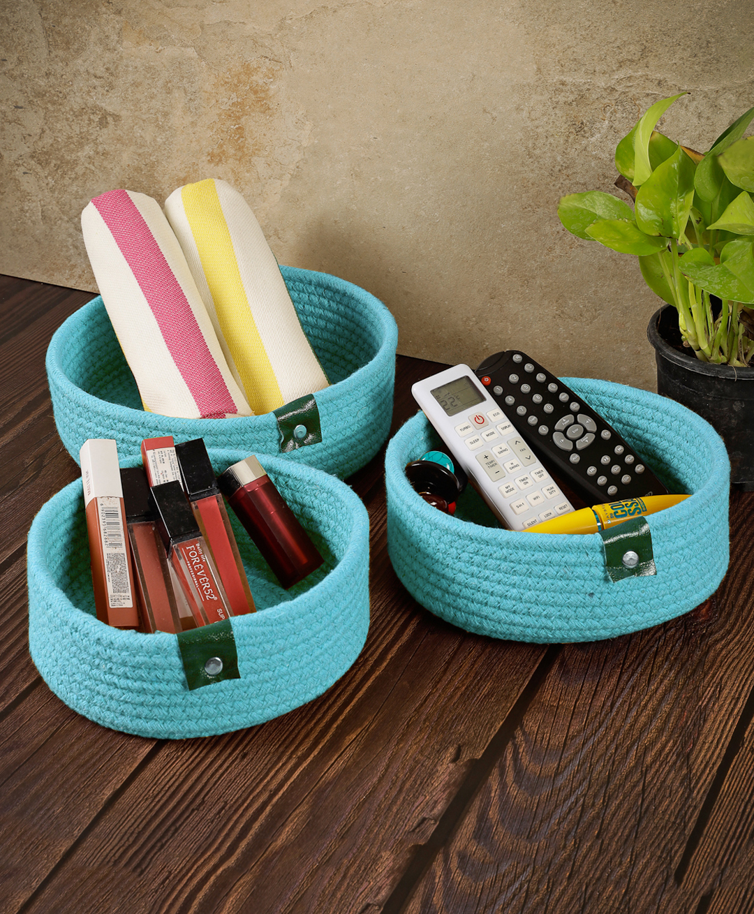 FABINALIV Set of 3Sky Blue Solid Multipurpose Organisers-image-40