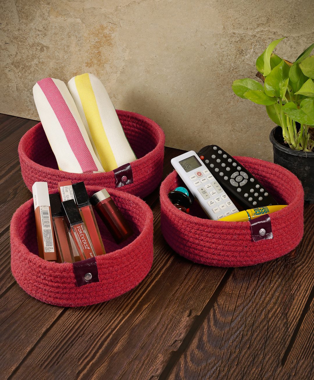 FABINALIV Set of 3Red Solid Multipurpose Organisers-image-7